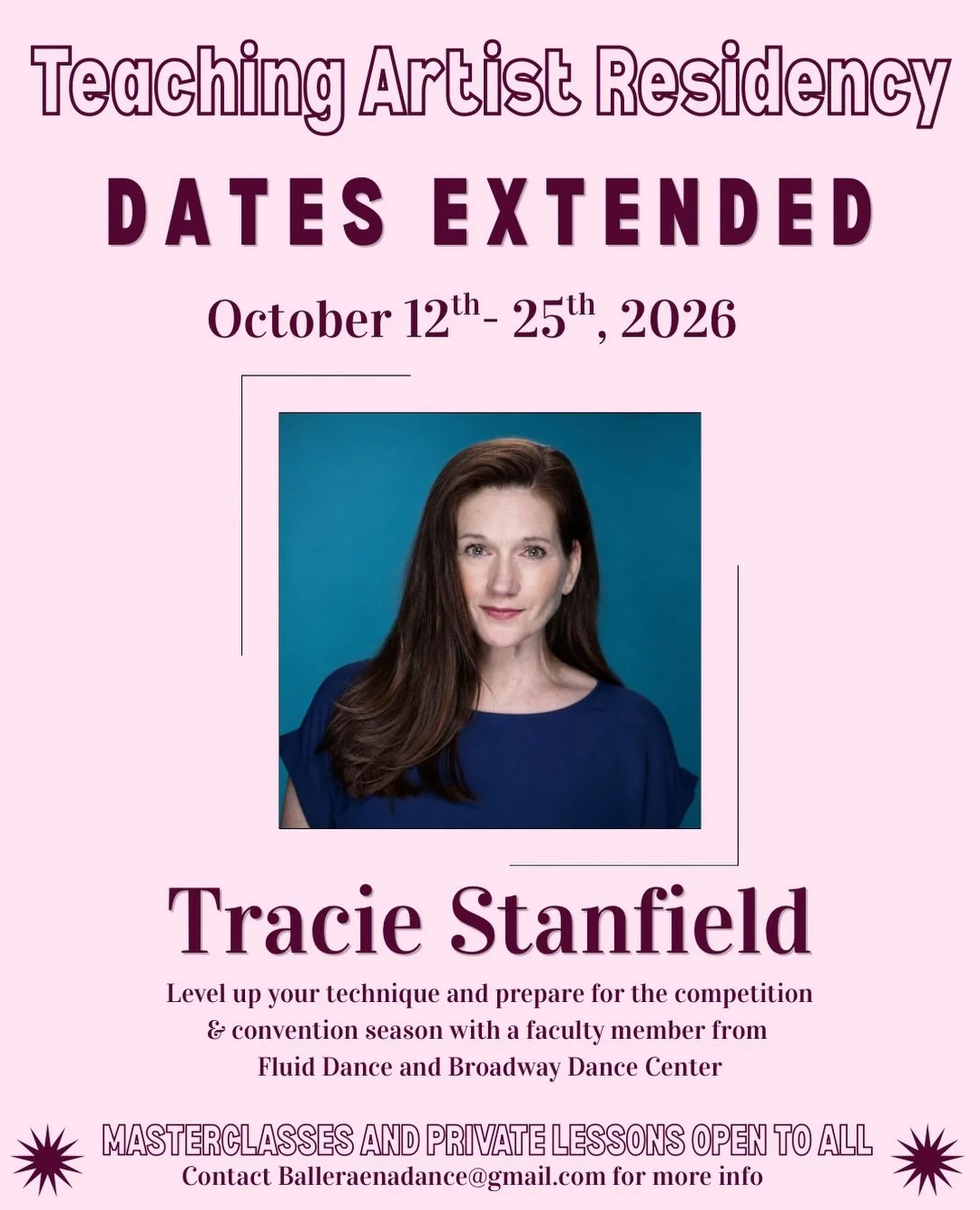 Dates Extended for the residency with @traciestanfield this October! Swipe for the masterclass schedule!