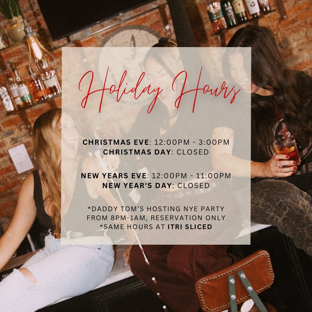 Here are our holiday hours so you can plan your dinner and drinks around us 😉 

&lsquo;Tis the season! ✨
.
.
.
.
#drinklovers #woodfiredpizza #cocktaillovers #mybristolborough
