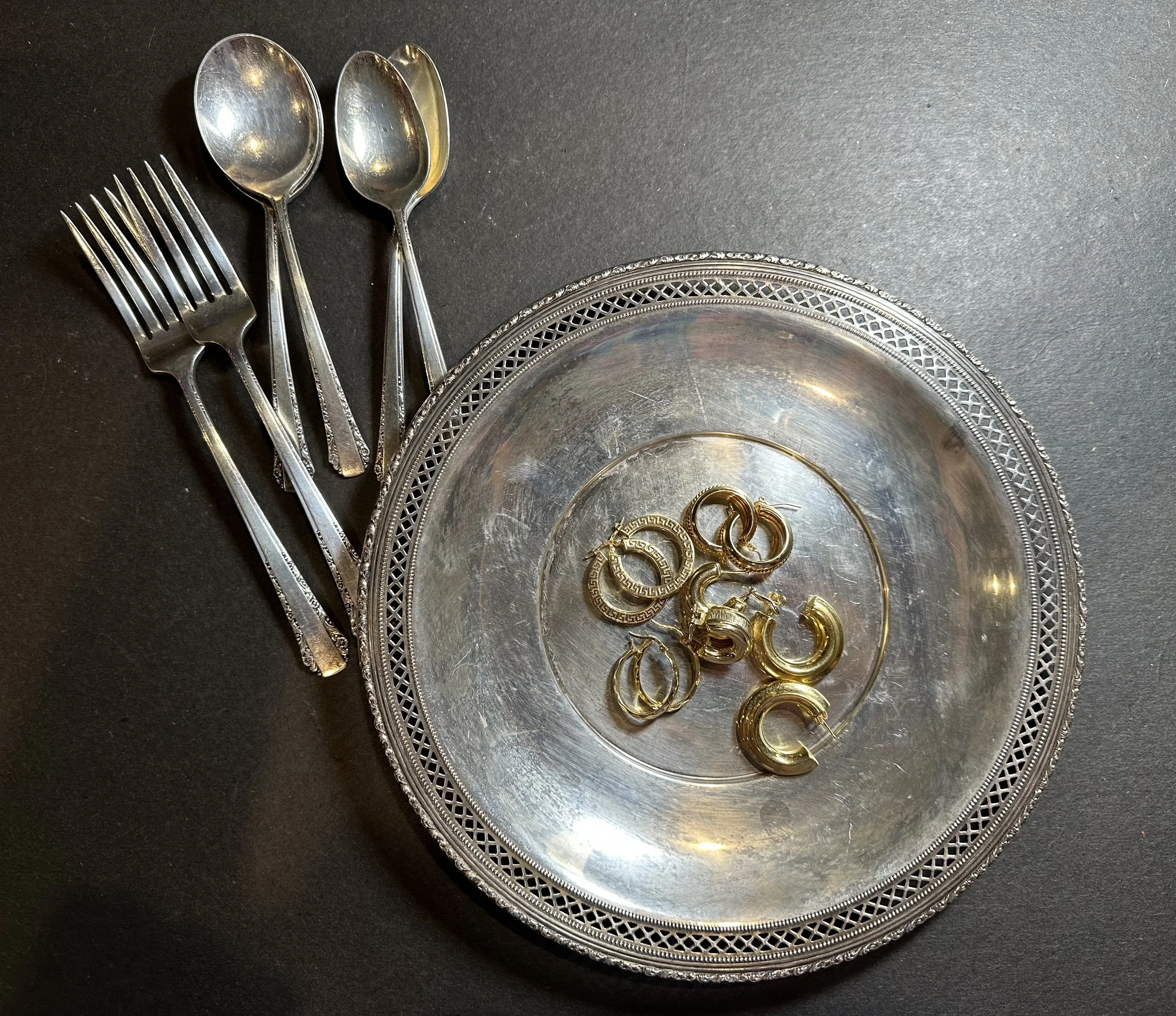 A picture of gold and silver items