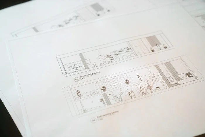 technical drawing of the design detail stage for interior design