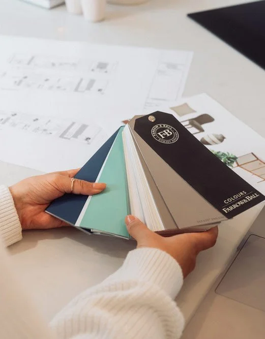 Katherine Elizabeth choosing samples for home interior design