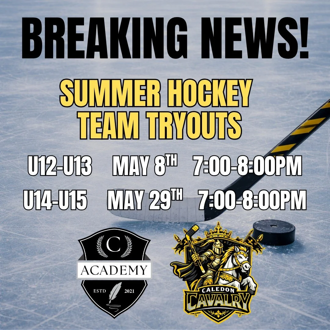 Ready for summer hockey? 🏒🔥

Caledon Academy is hitting the ice this summer with 2 summer hockey teams &mdash; U12/U13 and U14/U15!

Each team will train through July and August, with practices and 2 tournaments included.

TRYOUT INFO:
U12 &amp; U1