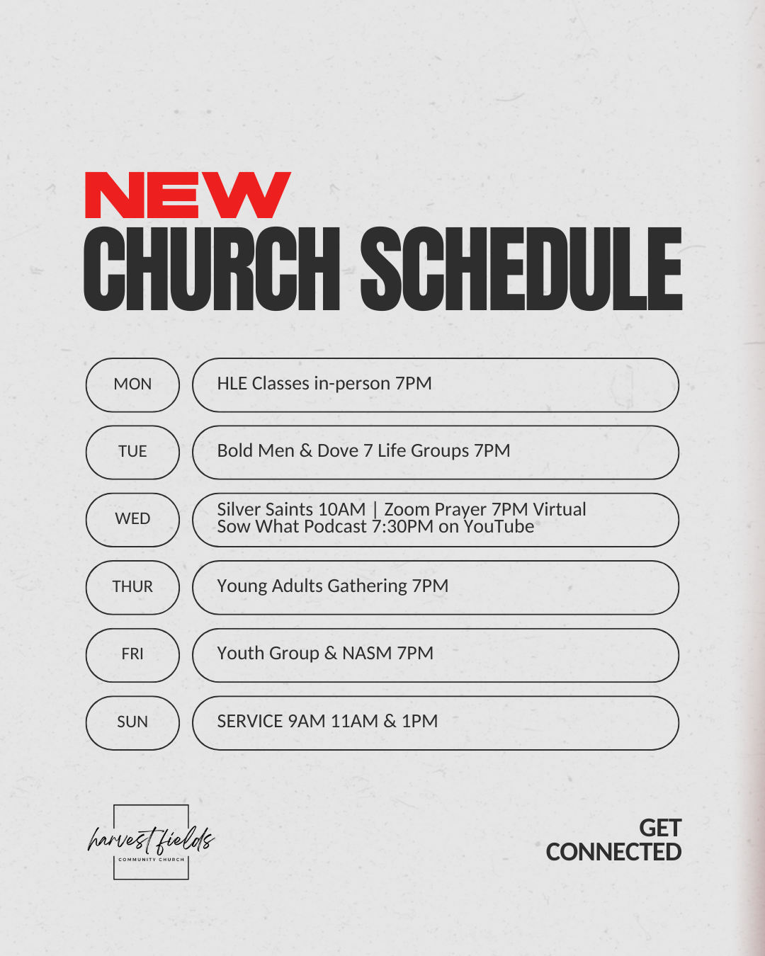New Church Schedule