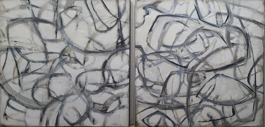 This original painting pair can be displayed side-by-side or stacked as the image extends in several different configurations.