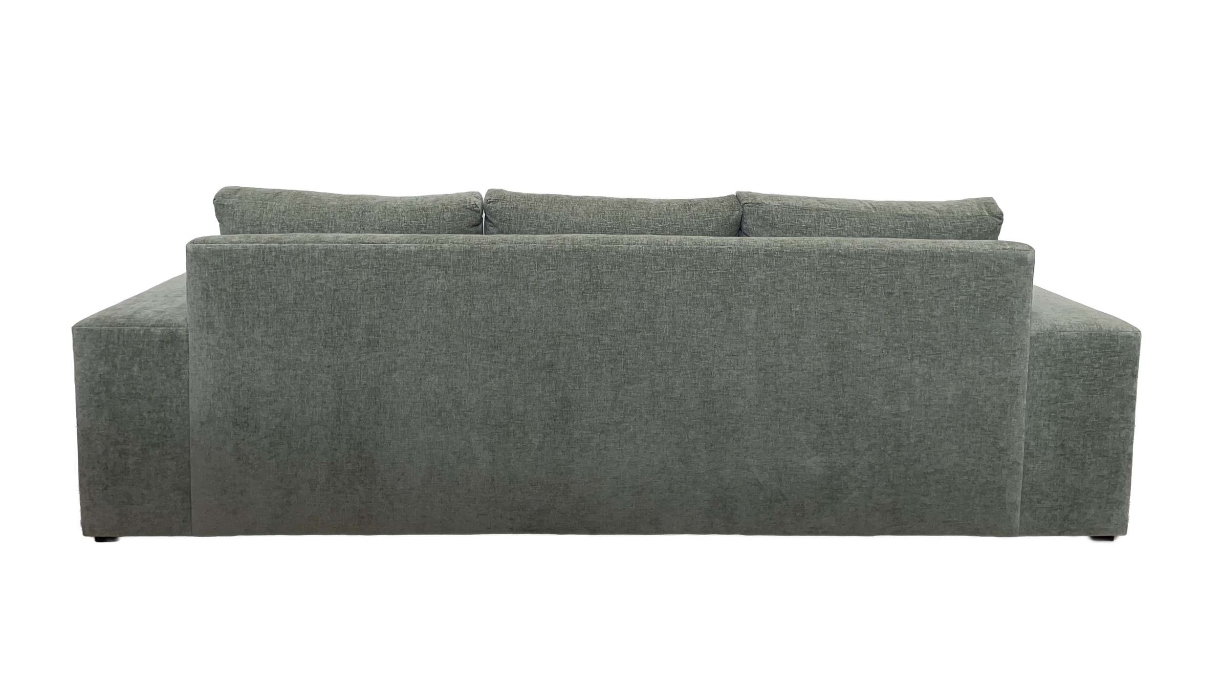 Back of the Denby Sofa, which shows the tall back beside the low arms.