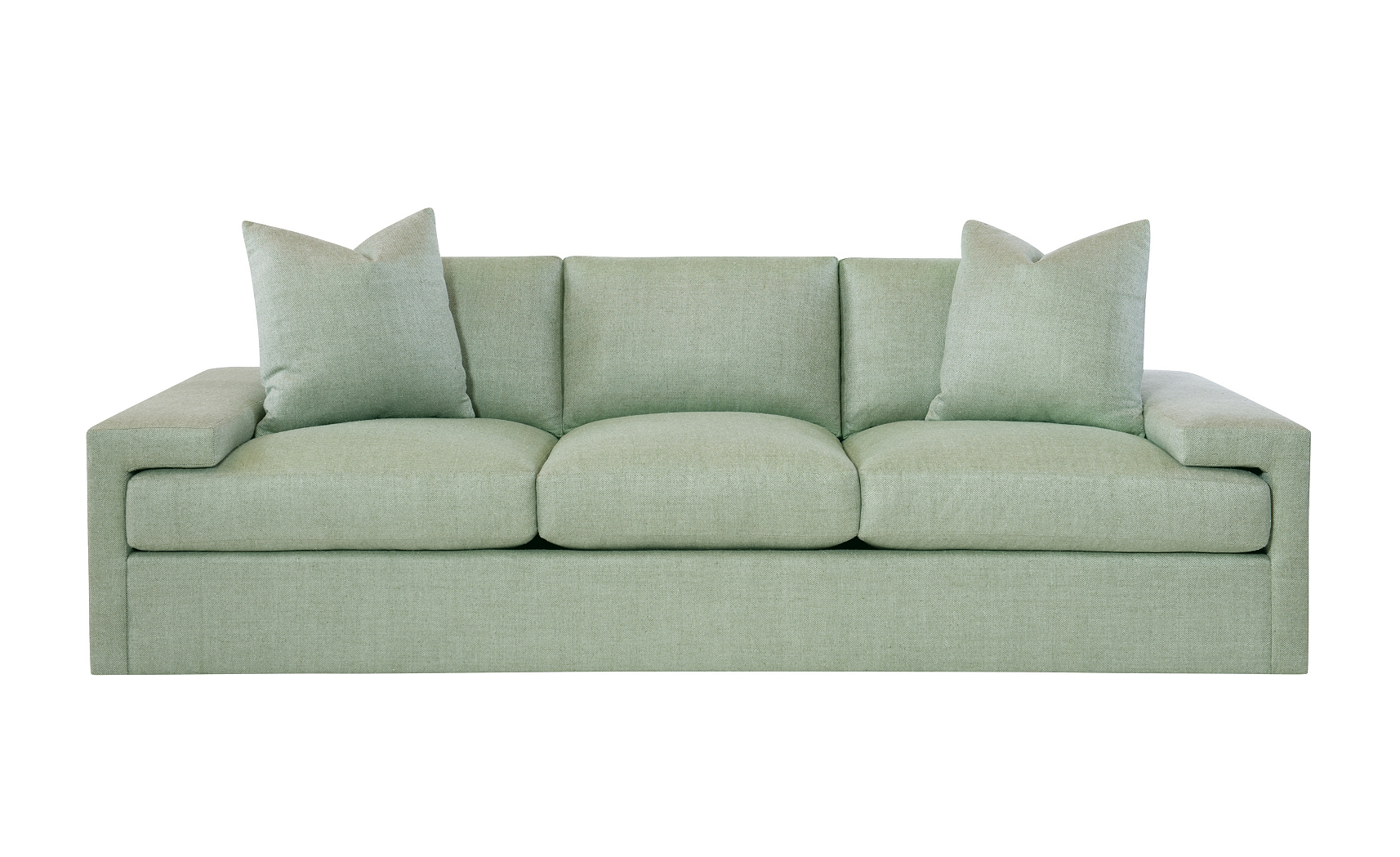 Hickory Chair manufacturer photo of the Denby Sofa, featuring a light green linen fabric.