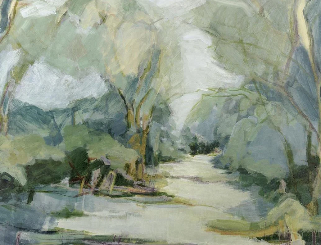 Wax and Wave by Shelley Bolton is printed on canvas, featuring expressive abstract forms in bold blues and ethereal whites.