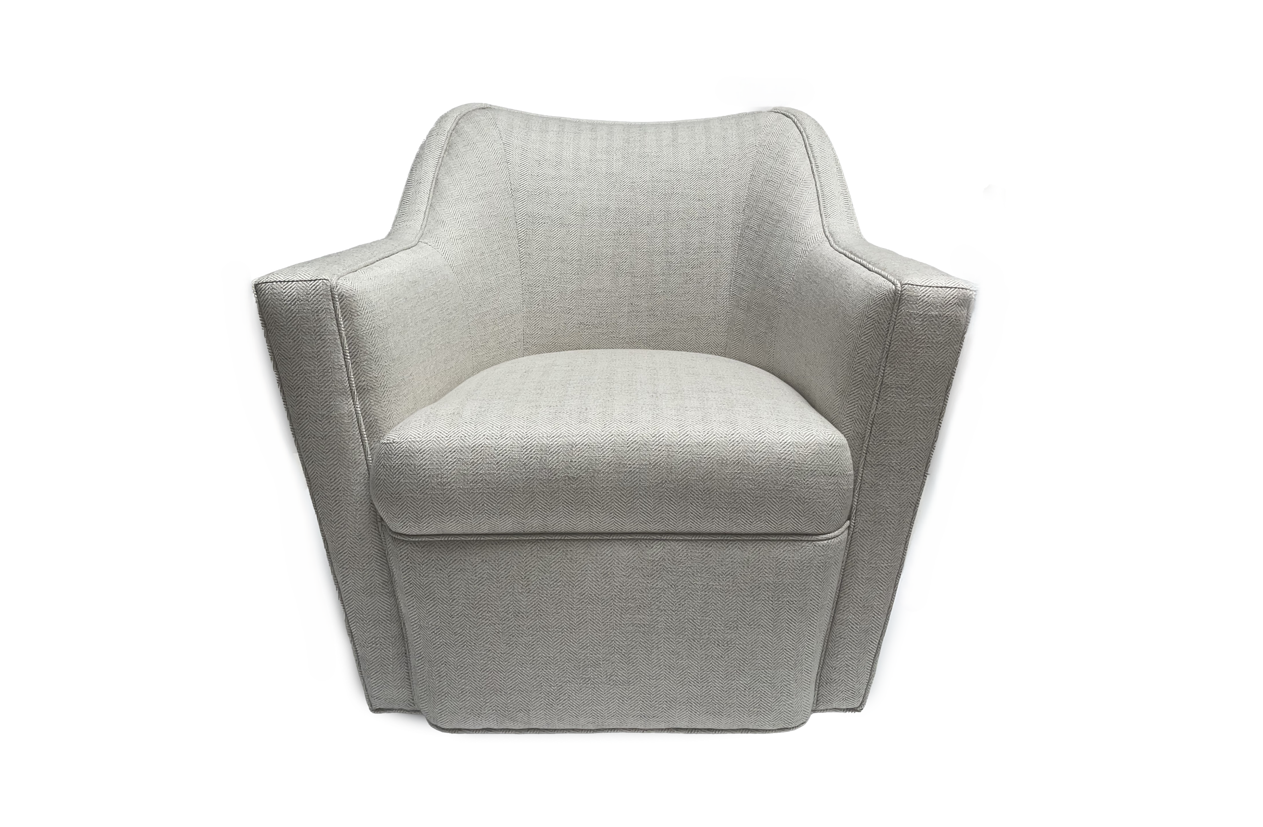 Front view of the Folio Swivel Chair, showing each angle as the back from merges into the track arm.