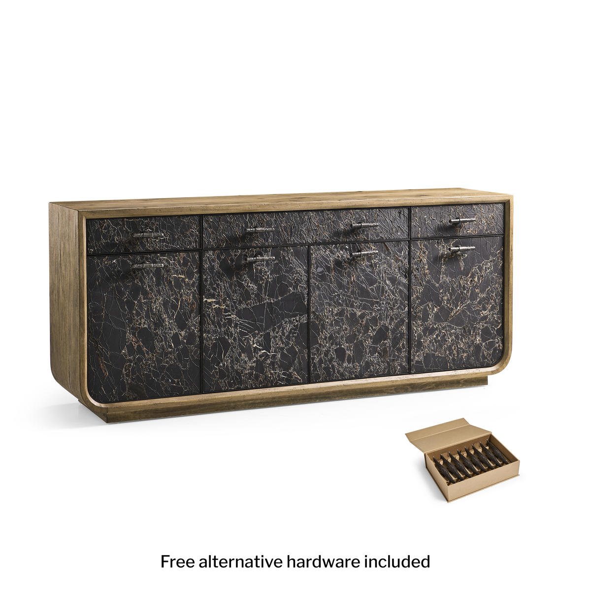 The Stone Ridge Marble Credenza is shipped with two handle options, both included in the price. Handles are easy to switch, giving you flexibility in style and functionality.