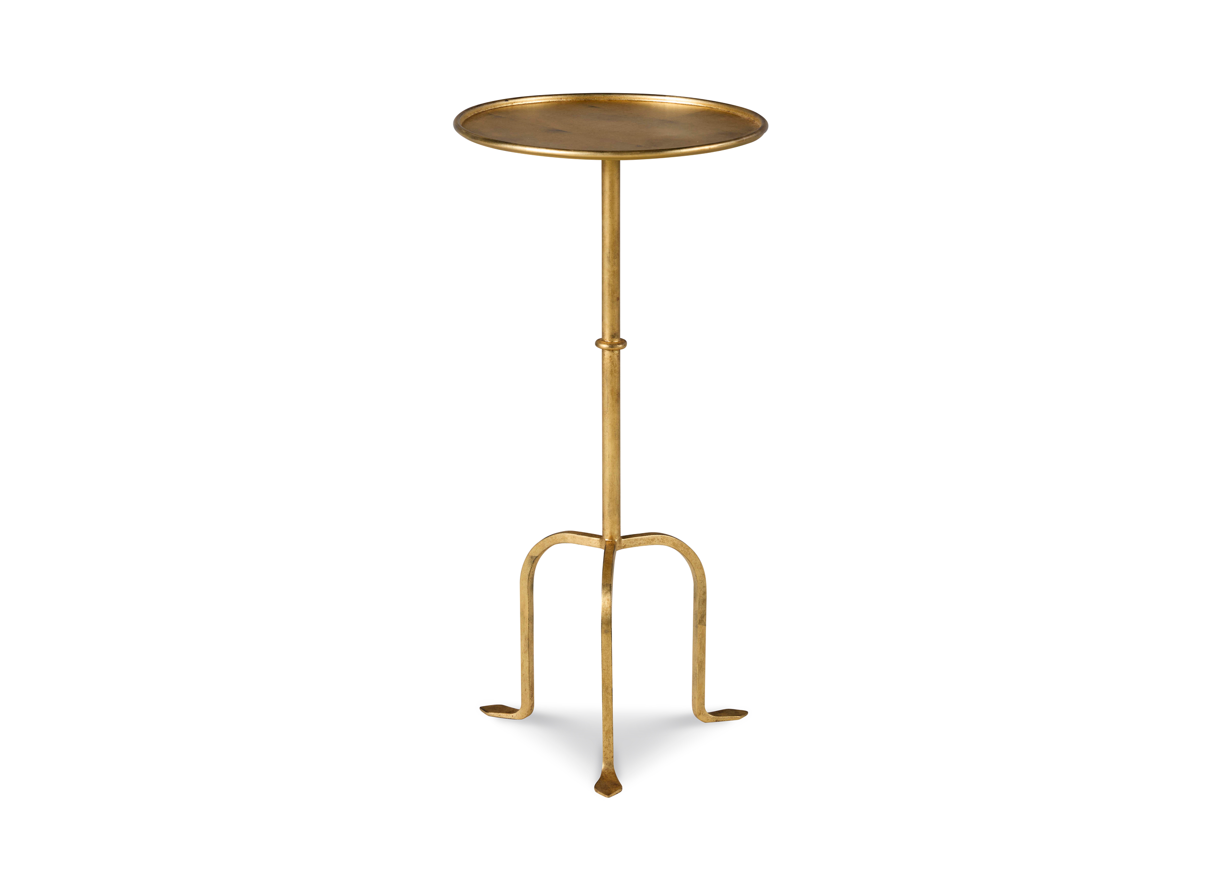 The gilded iron martini table, inspired by mid-century design, represents a fusion of elegant craftsmanship and modernist simplicity characteristic of the mid-20th century.