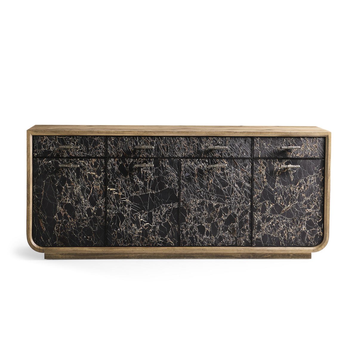 The Stone Ridge Credenza is a striking fusion of modern design and rustic craftsmanship. Its clean, contemporary frame is finished in the warm, earthy tones of Tully Light Acacia.