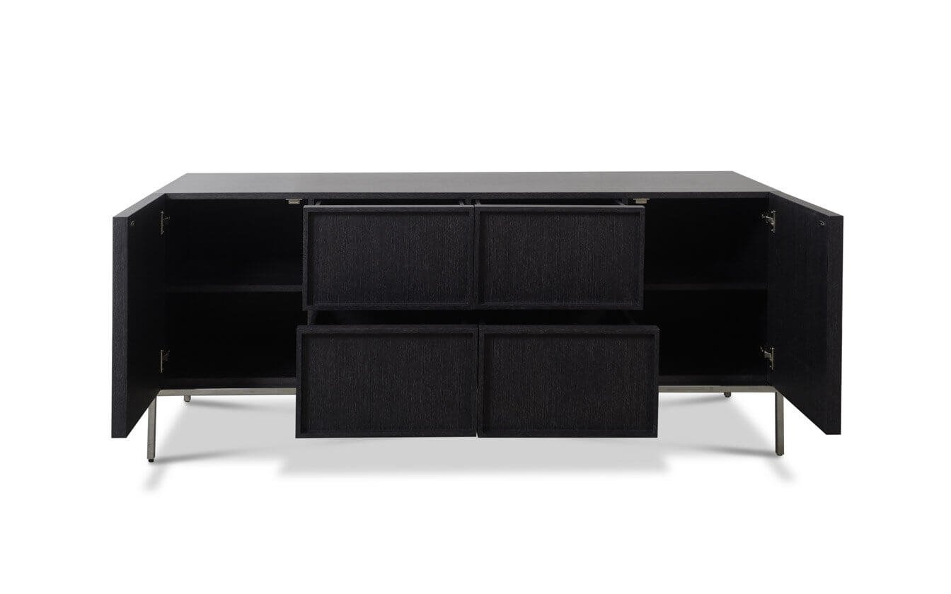 The four drawers and two doors of the Linear Credenza by Bolier & Company offer ample storage.