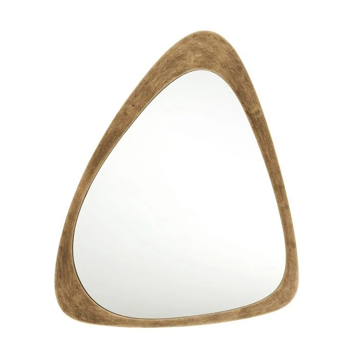 The Medium Wales Mirror by Interlude Home boasts an organic, rounded triangular shape that makes it perfect for pairing with the small and large mirror sizes.