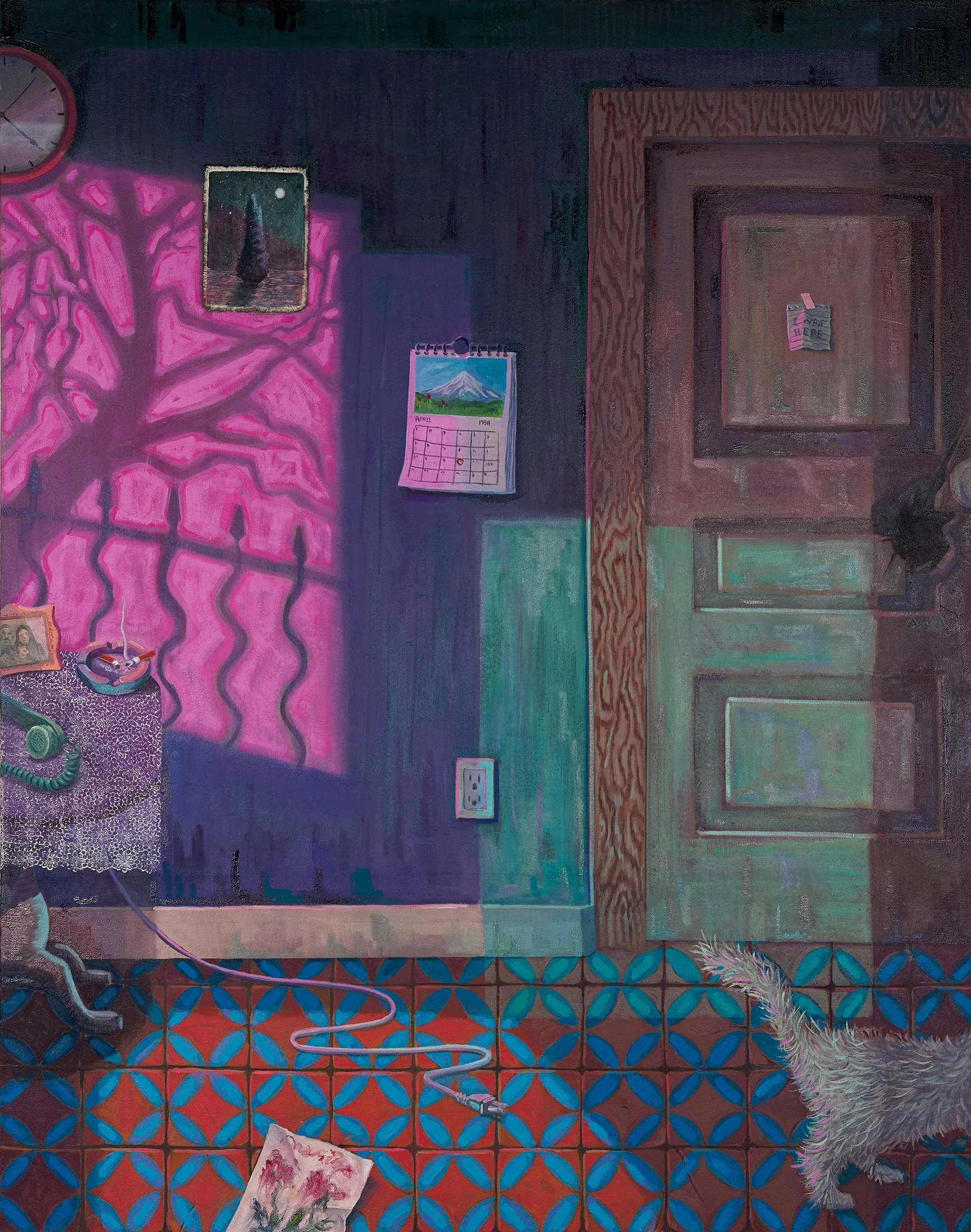 Before the Summer of 1988, oil, collage and printed crochet on canvas, 