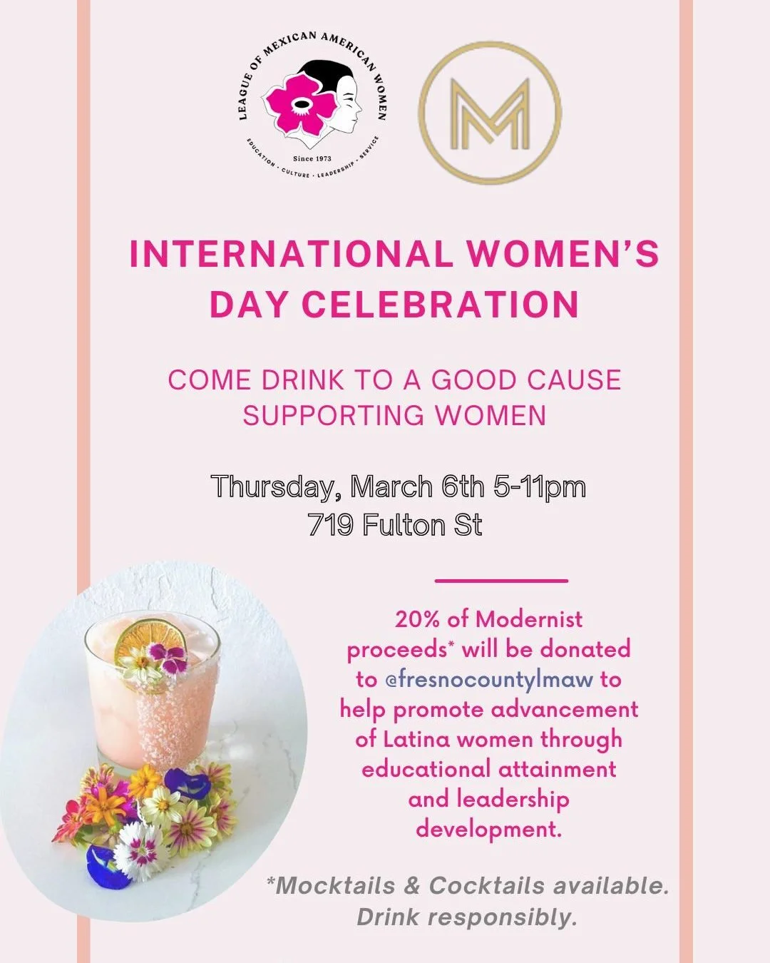 ✊🏽¡Viva la mujer! ✨Come hang with us on March 6 in celebration of Women’s History Month and International Women’s Day! @modernistfresno is donating 20% of sales from 5-11PM to the League of Mexican American Women. Back again this y