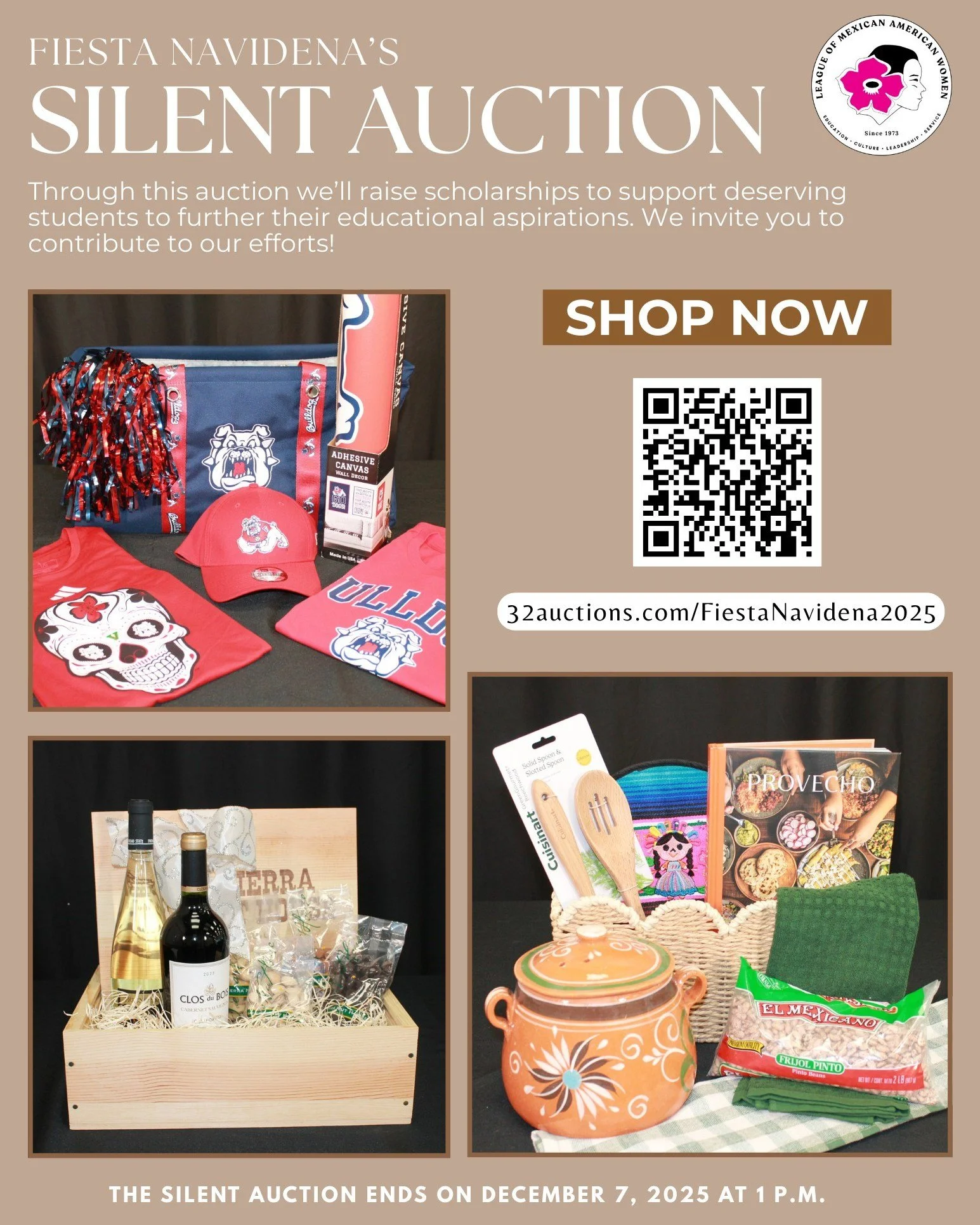 Fiesta Navide&ntilde;a&rsquo;s Silent Auction is officially LIVE!

Bid on 50+ amazing prizes&mdash;everything from Disney favorites to self-care must-haves. Every bid and donation supports scholarships for deserving students, bringing us closer to ou