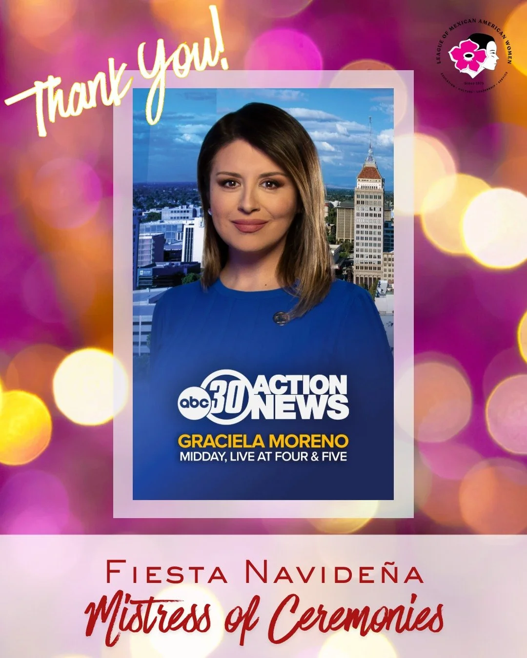 ✨ With heartfelt thanks to our Mistress of Ceremonies ✨
@graciela.news

We are incredibly grateful to Graciela Moreno for serving as our Mistress of Ceremonies at the 2025 Fiesta Navide&ntilde;a Scholarship Fundraiser. Her warmth, professionalism, an