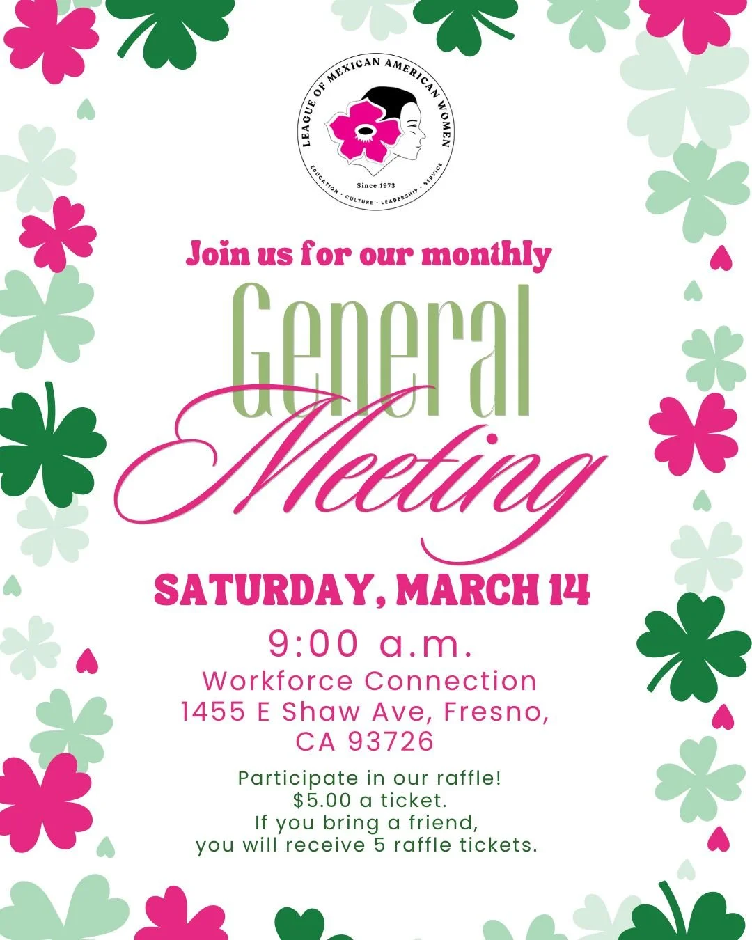 Looking to connect, serve, and make a difference?
Join us for our General Meeting on Saturday, March 14 at 9 a.m. at Workforce Connection (1455 E. Shaw Ave., Fresno). Meet incredible women in our community, hear about upcoming events and service oppo
