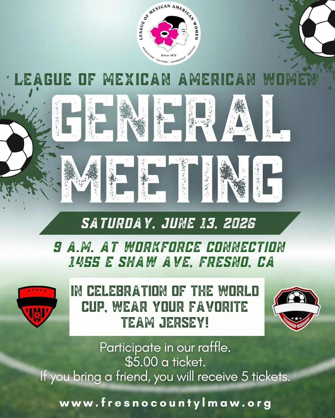 ⚽🏆 Bring Your Team Spirit and Your Winning Smile to the LMAW General Meeting! 
Join us on Saturday, June 13, at 9:00 a.m. at Workforce Connection (1455 E. Shaw Ave., Fresno, CA) for a fun and inspiring morning of connection, community, and teamwork.