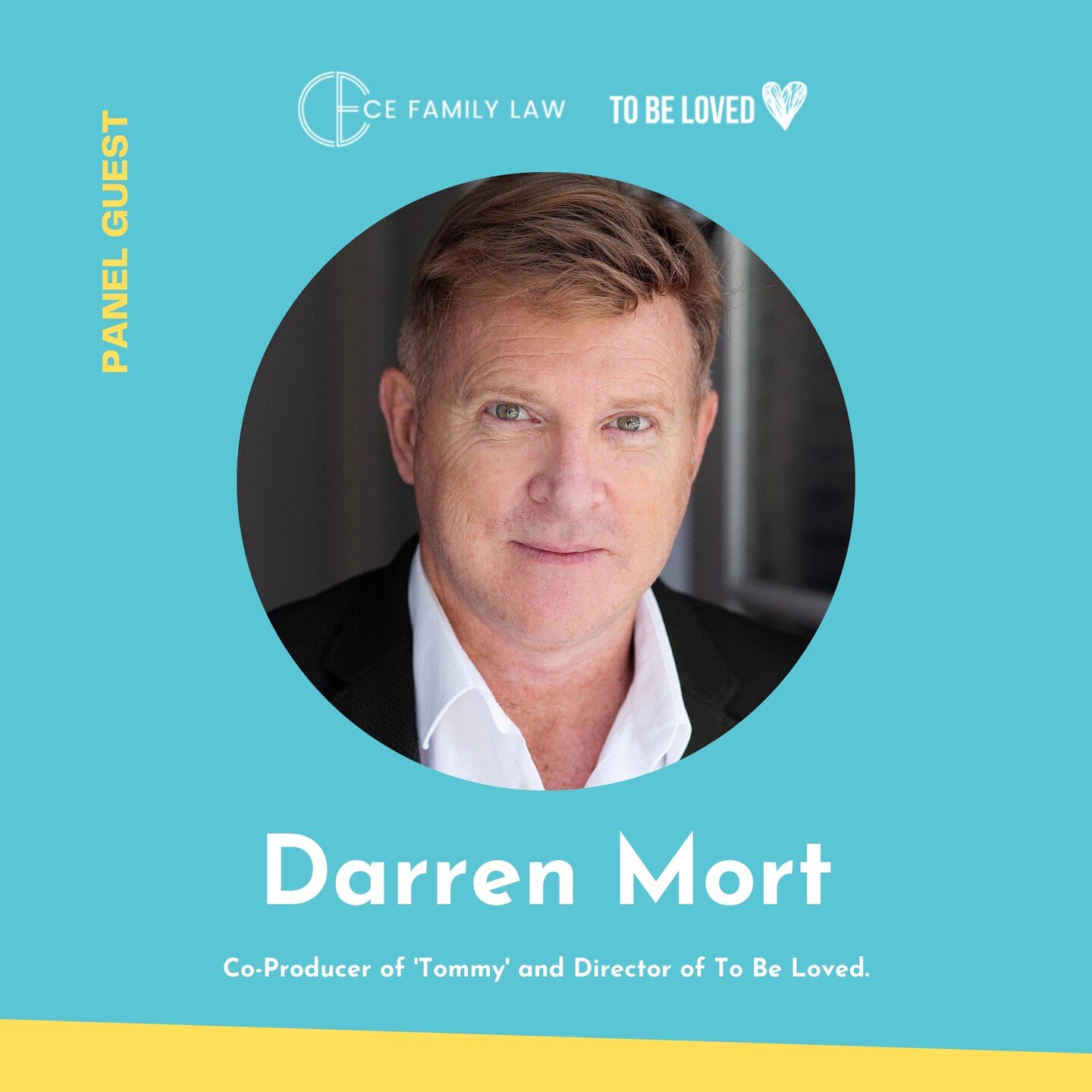 Meet the panel of our Special Screening Event of 'Tommy' 

Darren Mort - Co-Producer of Tommy and Director of To Be Loved. 

Darren has been a Barrister in Family Law for nearly 30 years. Darren specializes Family Law/ De Facto Law, Mediations, Arbit