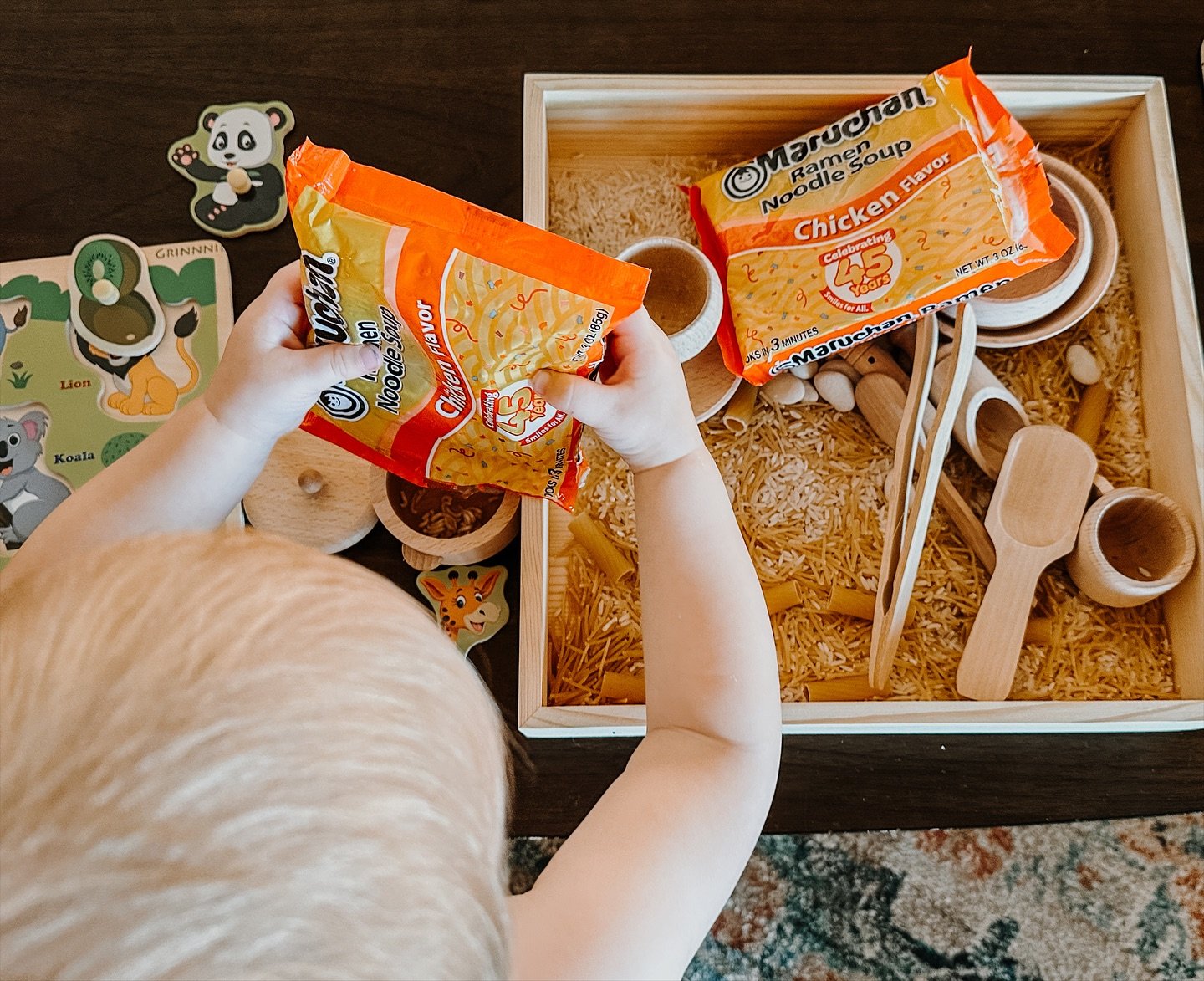 Sensory table, but make it fancy 🤌🏼
with out of date ramen.

Follow me for more parenting tips