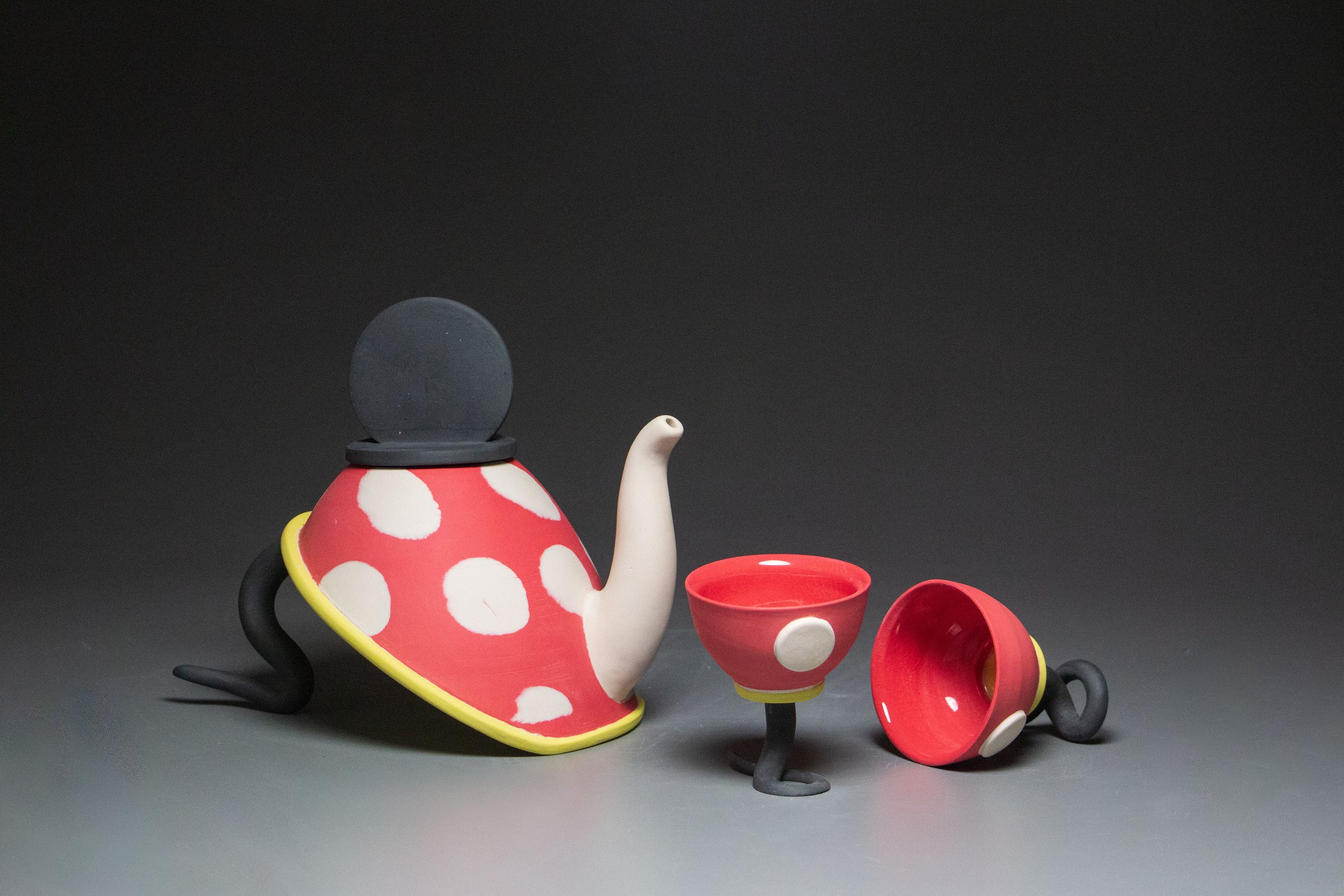 Untitled, Porcelain, Cone 6, 9 x 10 x 7 in (Teapot),  4.5 x 3.5 x 3.5 in (Cup)