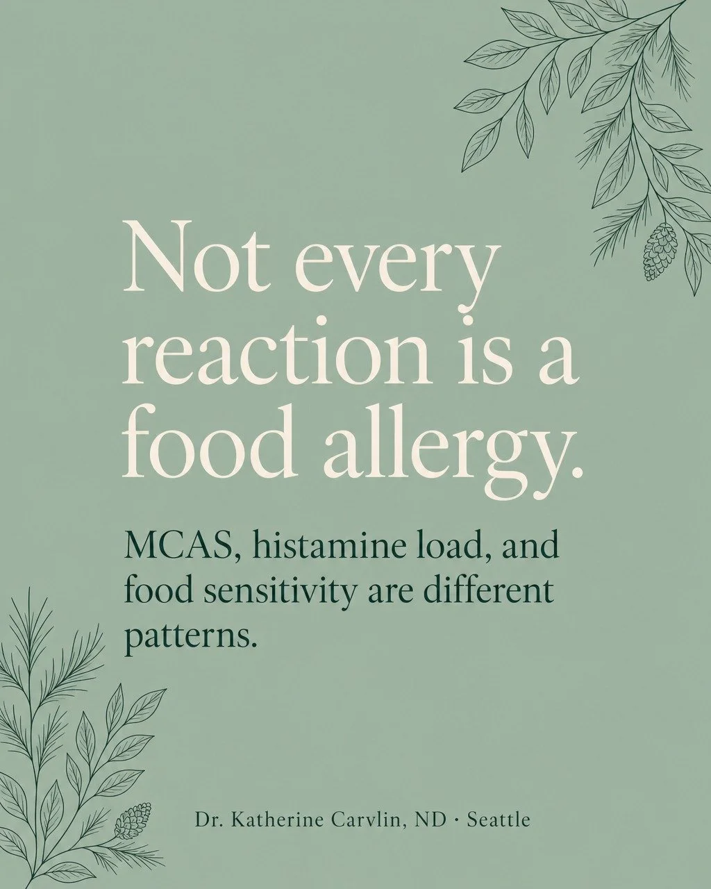 Not every reaction is a food allergy.

MCAS, a high histamine load, and a food sensitivity can look similar on a plate and feel very different in the body. One is a mast-cell pattern that can flare not only from food but also from heat, infection, mo