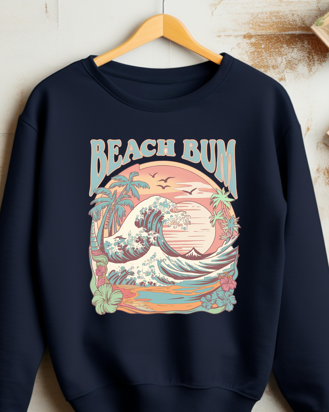 Beach Bum Coastal Wave Crewneck Sweater