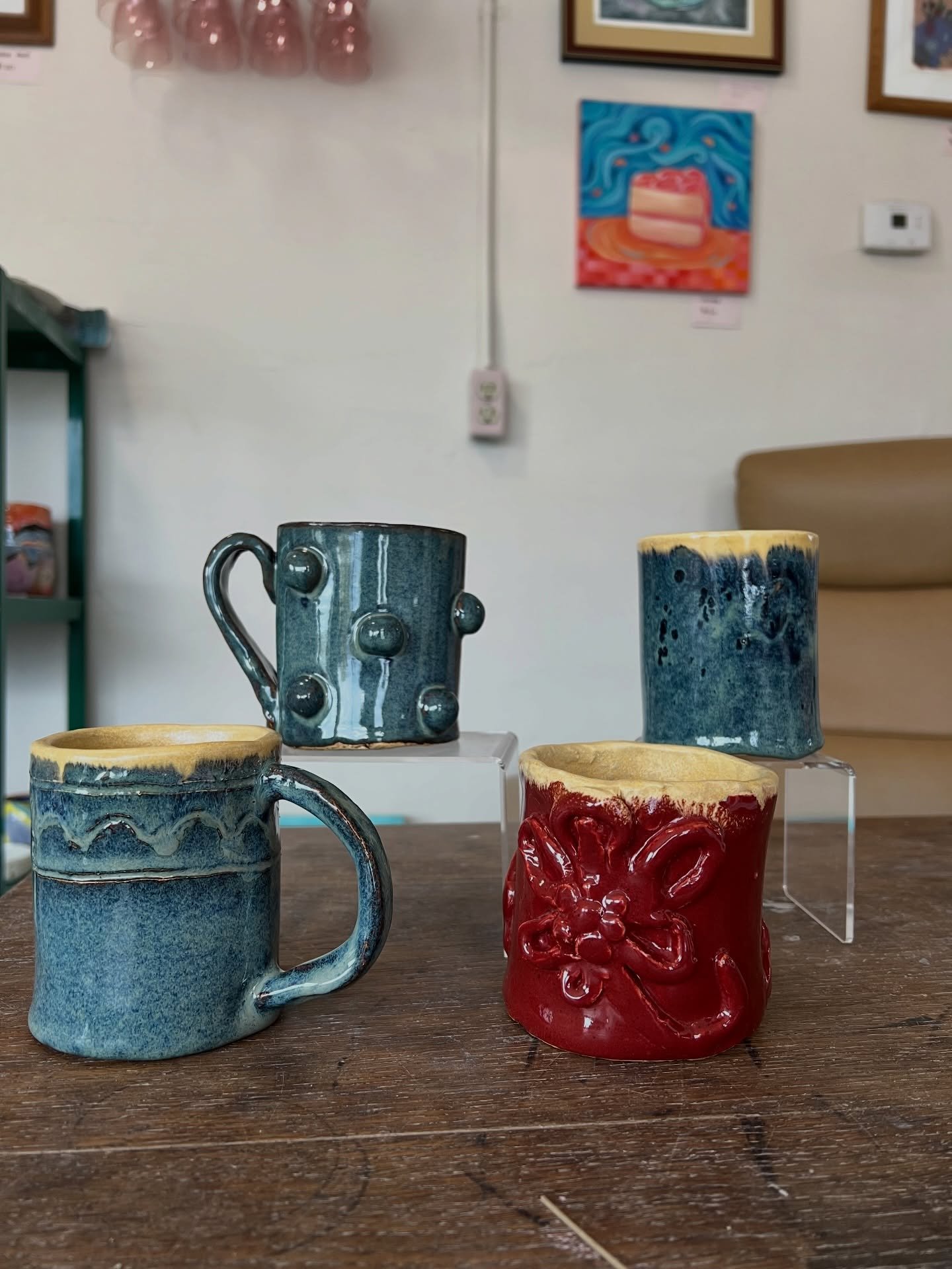 Make-A-Mug hand building Craft Night Jan 9th! Here are some examples of previous slab built mugs :) 

Jan 9th 6-8 pm 
$40 - reserve your spot on our website or drop in day of ❤️

Participants can pick a dip glaze to be applied to their piece or they 