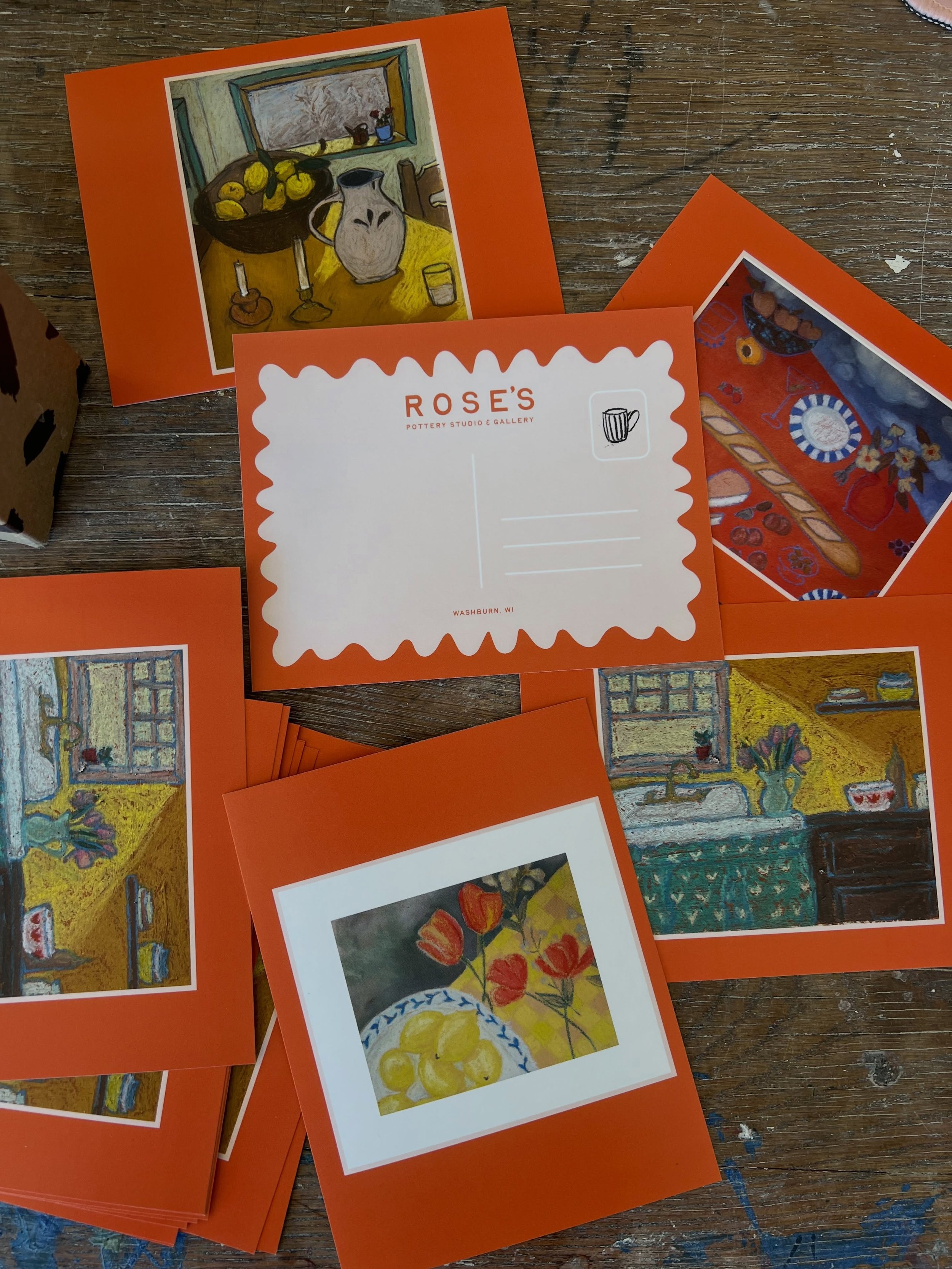 We&rsquo;ve got cute postcards at Rose&rsquo;s now! $1 or free with gallery purchase :) 

Also it&rsquo;s feeling like spring is finally here! Garage doors open for the first time this year ☀️

#rosespotterystudio #washburnwi #communitypotterystudio