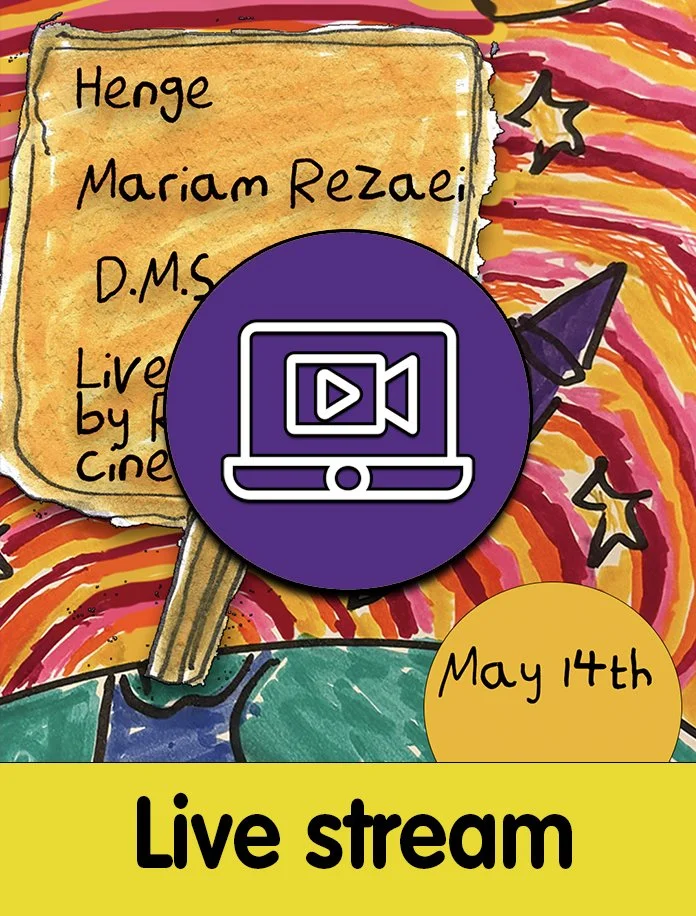 a poster, with a purple circle and a laptop with a video camera and play symbol. Text reads Live stream.