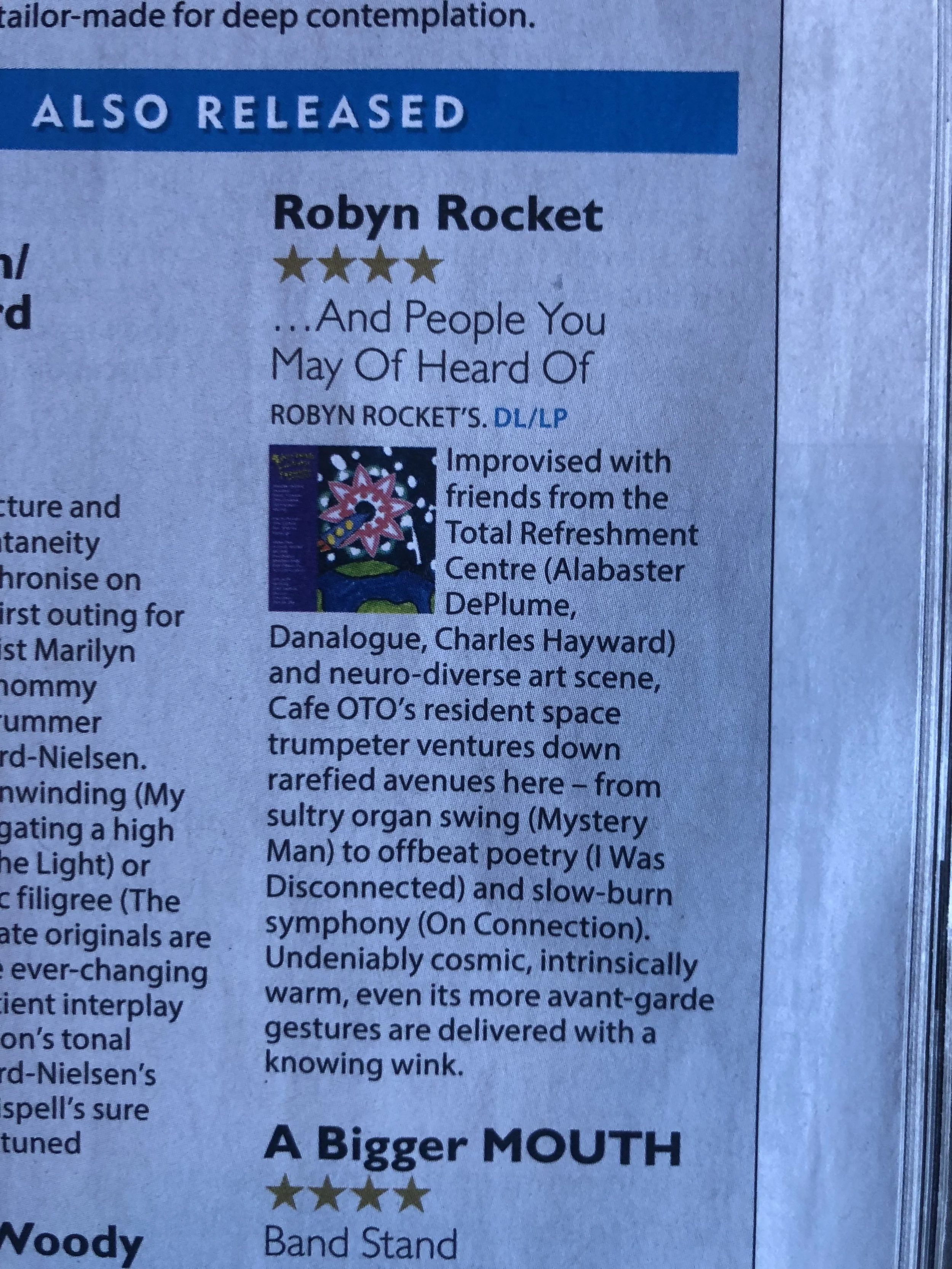 a photo of a magzine page reviewing Robyn Rocket and people you may of heard of 