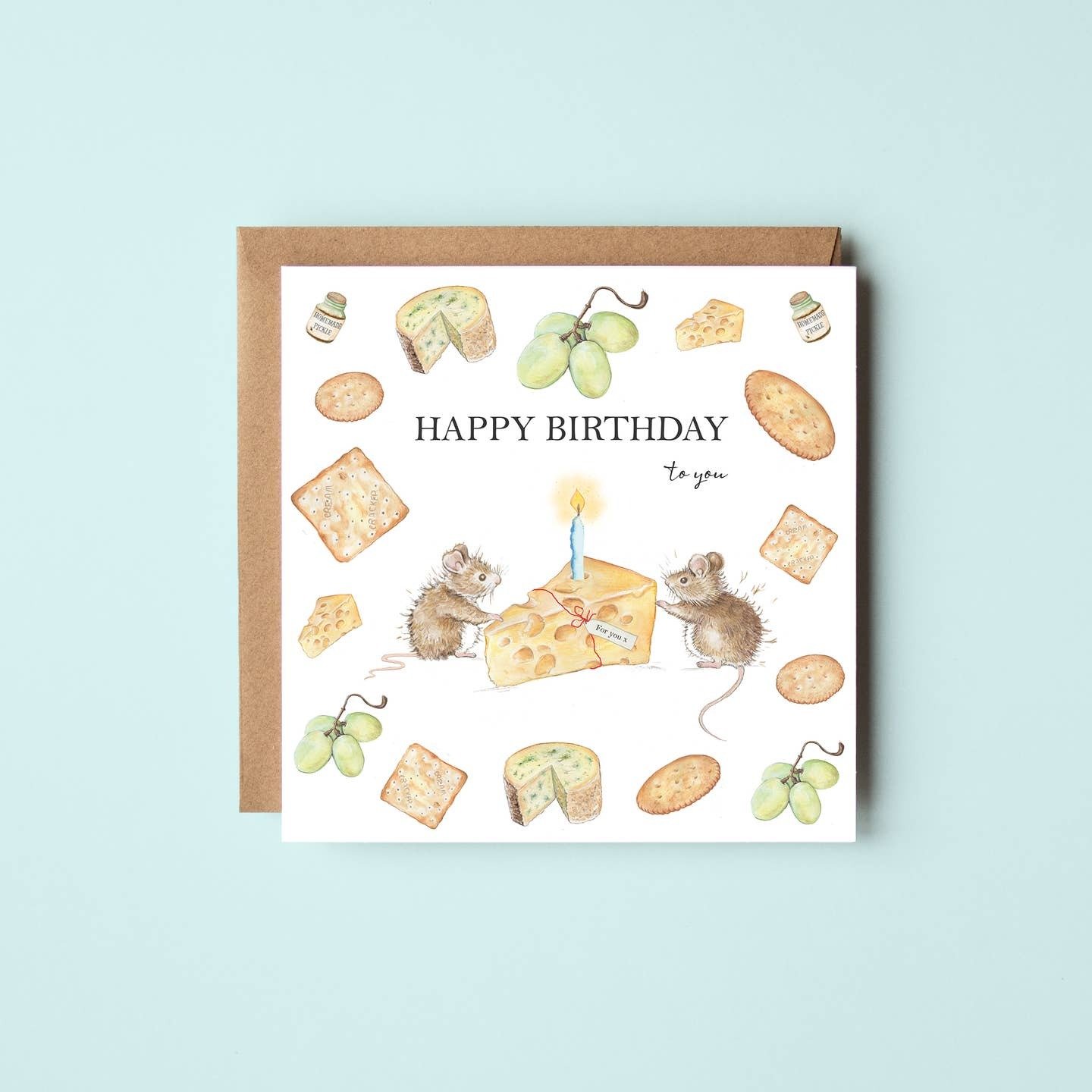Cheese and Biscuit Mice Birthday Greetings Card featuring cheese and mice - by West Country Designs
