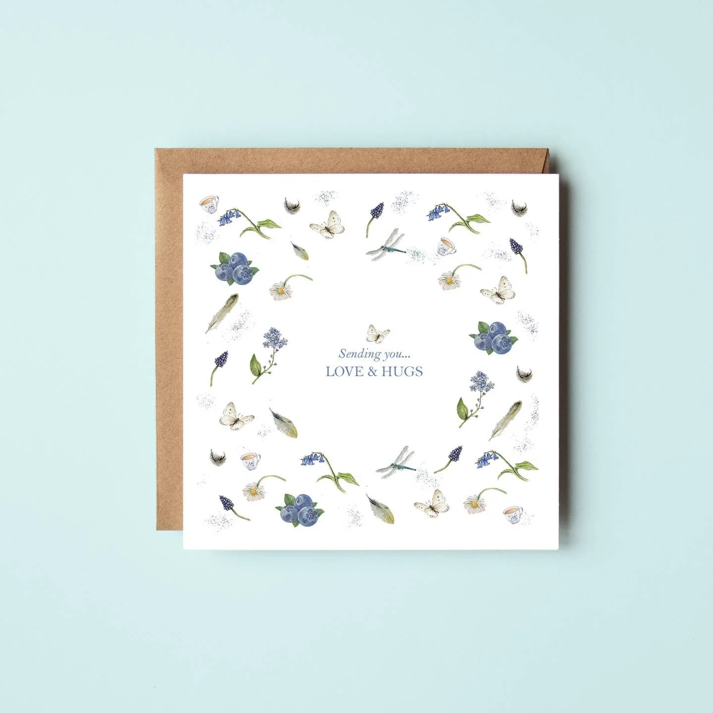 Sending You Love and Hugs Greetings Card featuring butterflies, dragonflies, features and flowers - by West Country Designs