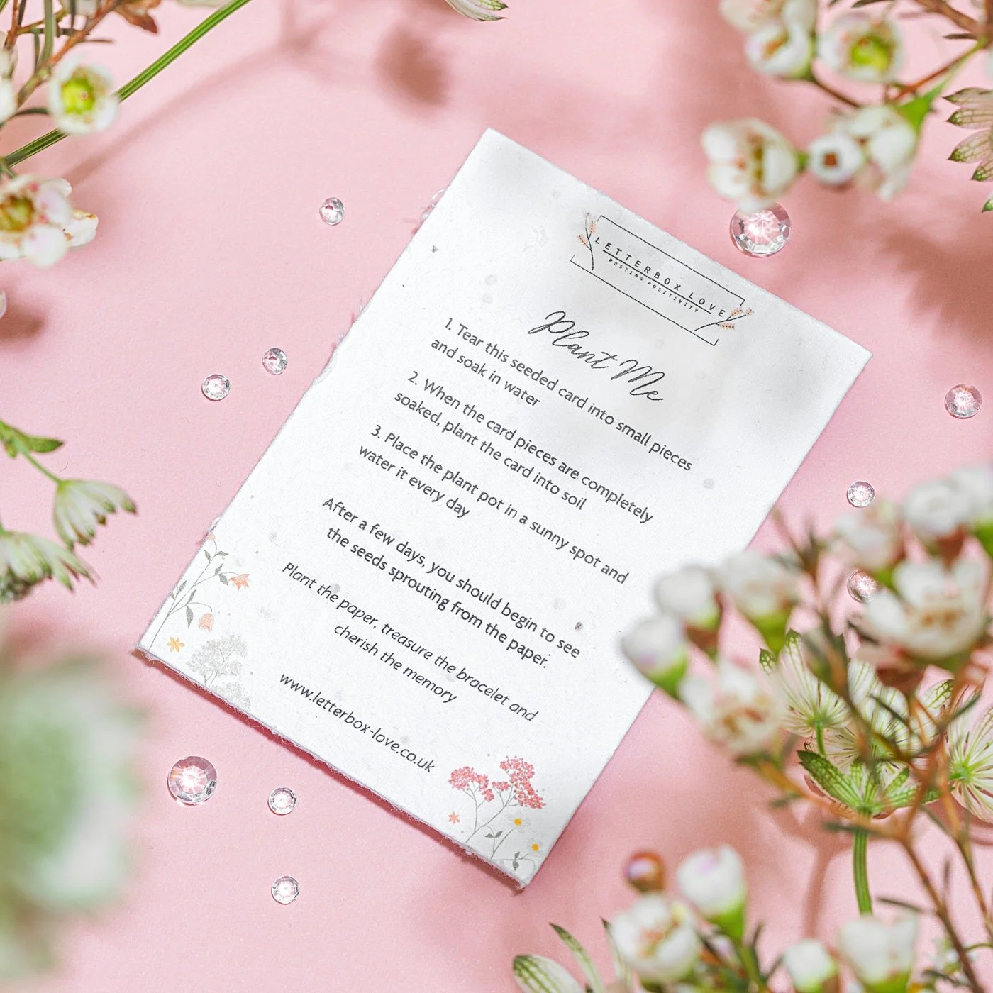 Sending Hugs seeded wildflower card with grey wish bracelet, eco-friendly gift from Letterbox Love