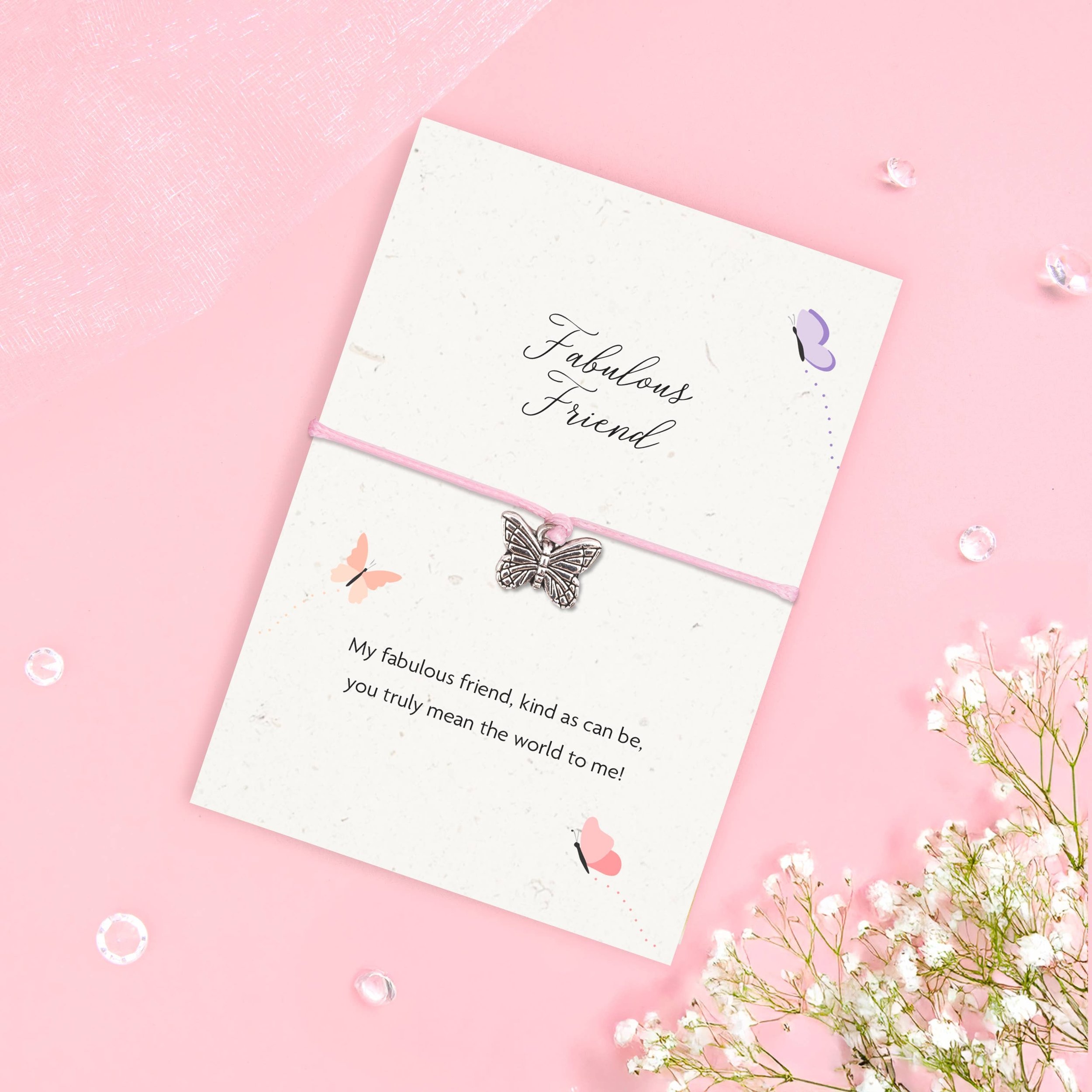 Fabulous Friend seeded wildflower card with pink wish bracelet, eco-friendly gift from Letterbox Love