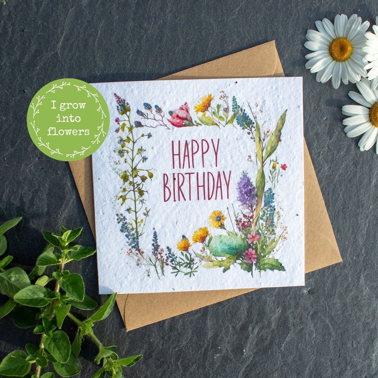 Flower Wreath Happy Birthday Plantable Greetings Card