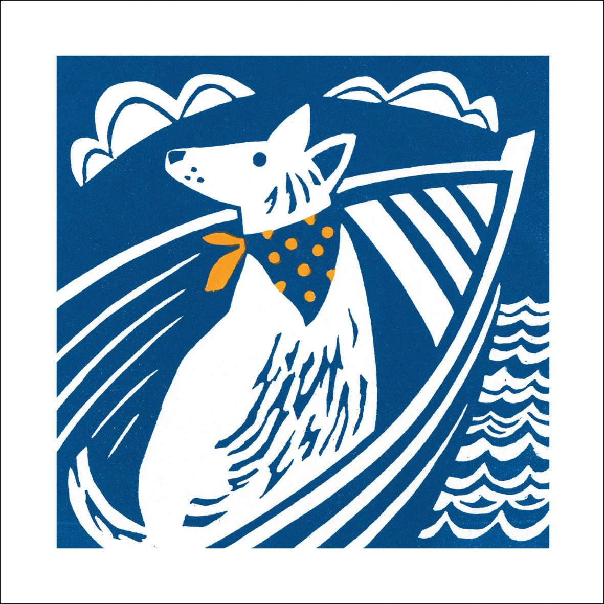 Dog Afloat greetings card by the Eco Friendly Card Company featuring a dog illustration by Manda Beeching