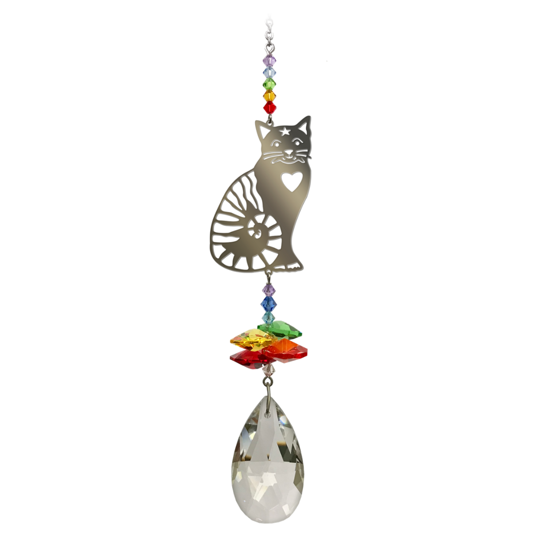 Sitting Cat Heart Rainbow Crystal Fantasy