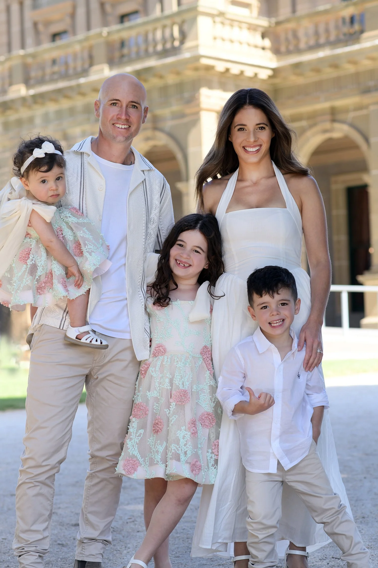 Professional, Family portrait, dressed in white on location at Werribee Mansion