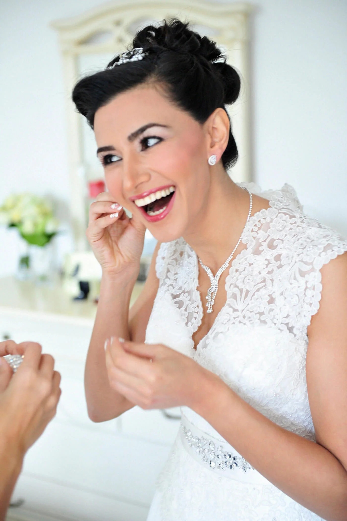 Wedding portrait photographer Melbourne, colourful portrait of a bride getting ready by David Fowler, wedding photographer