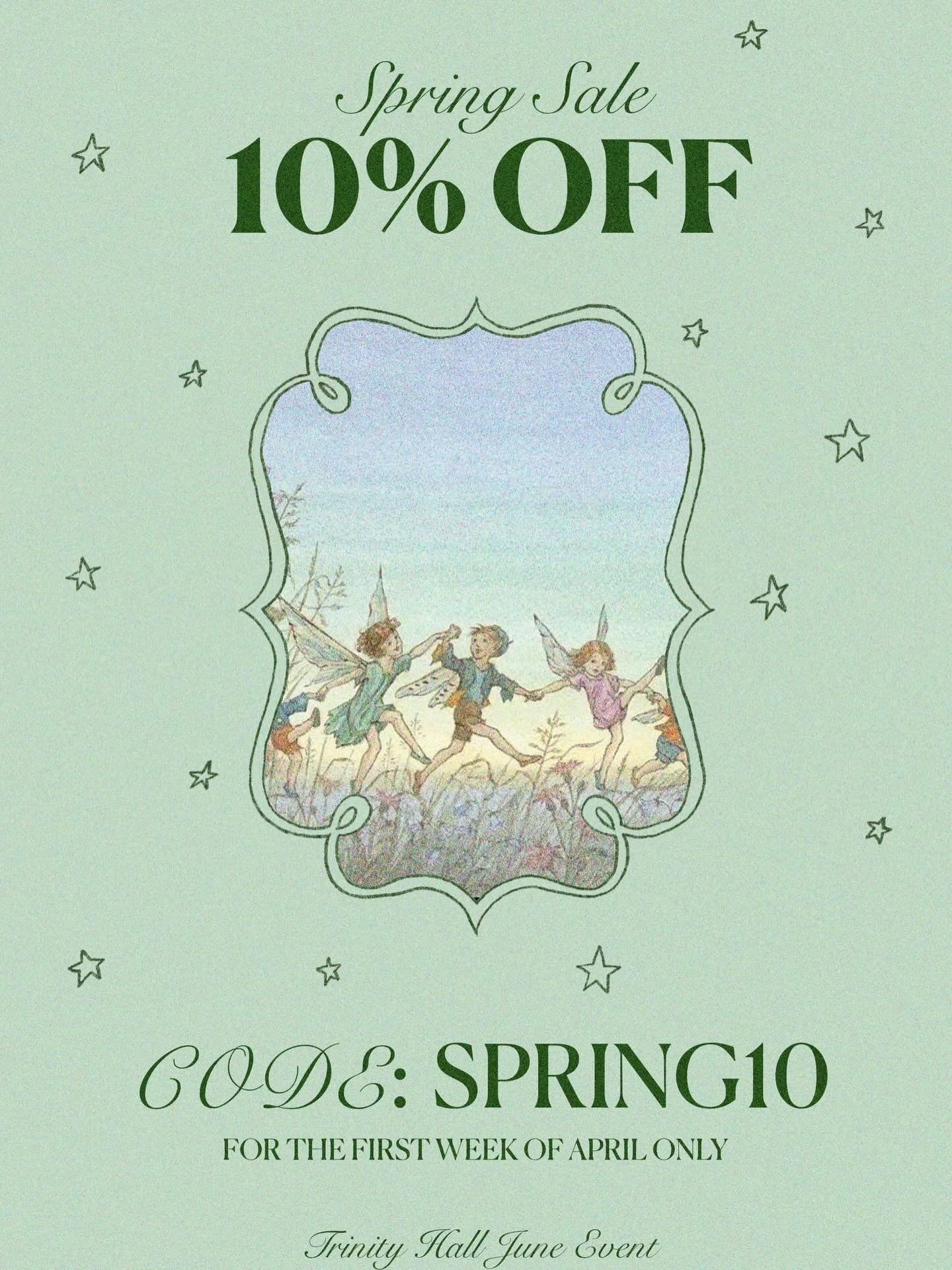 SALE🧚SALE🧚&zwj;♀️SALE🧚&zwj;♂️ No this is not an April fools 🥸 Starting Wednesday April 1st, ending Tuesday April 7th, 10% off is available on ALL Trinity Hall June Event tickets, including alumni, with code SPRING10 at checkout🤩🤩🤩 . Link to bu