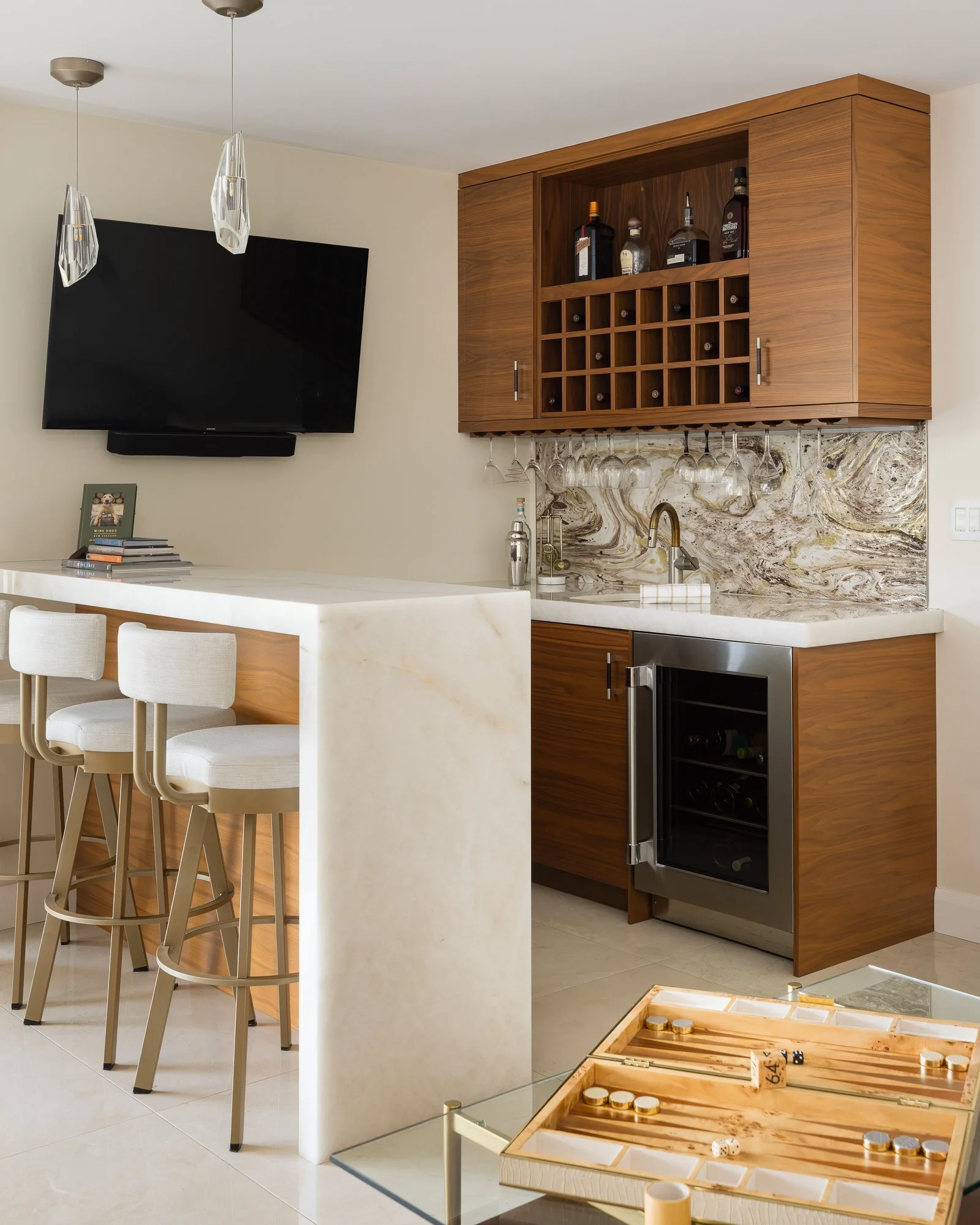Custom wet bar and entertainment space in a South Bay home remodel