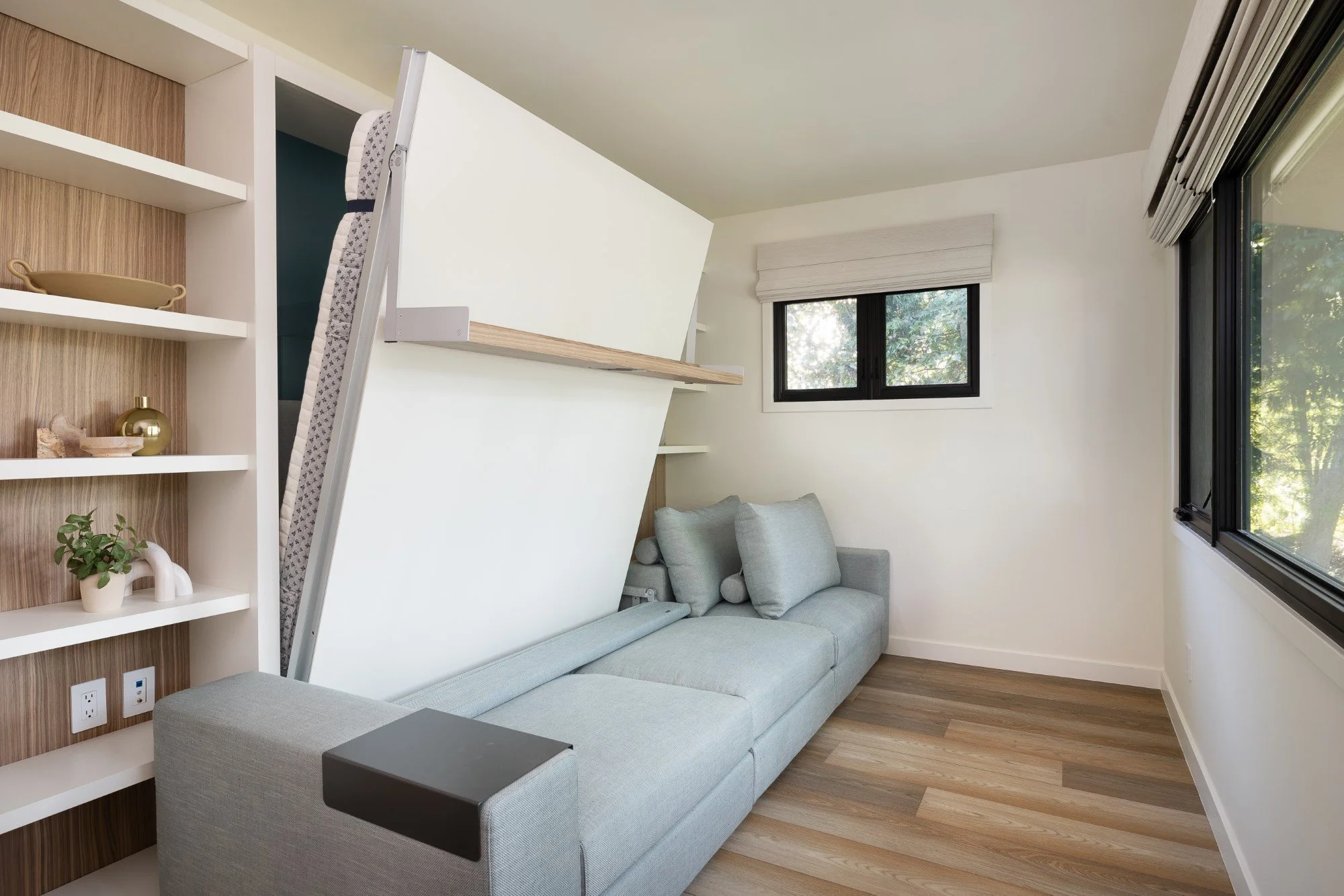 Murphy bed and built-in shelving from an aging-in-place remodel in the South Bay