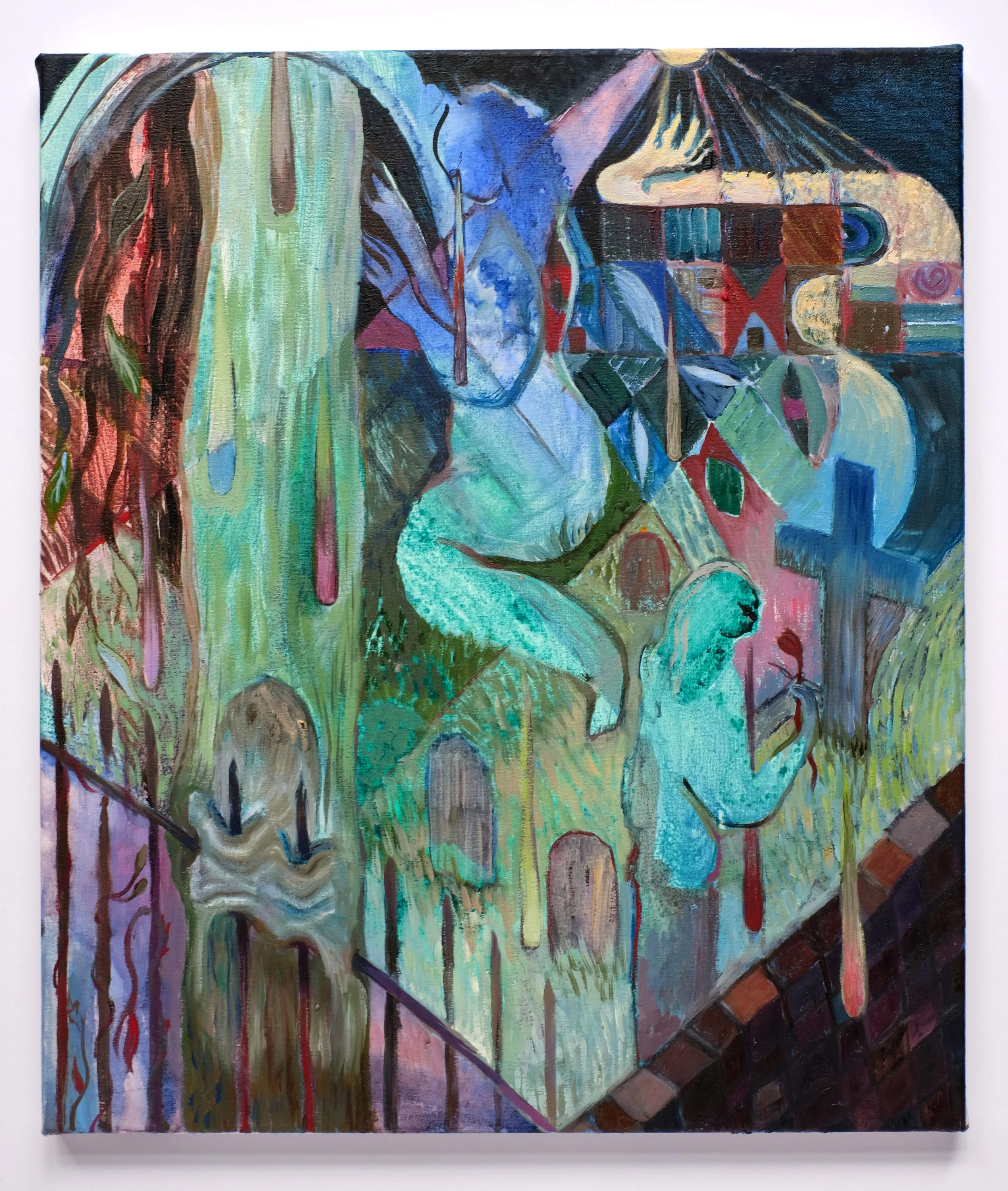 Blue Cemetery,
Ink and Oil on Canvas,
47cm x 40cm