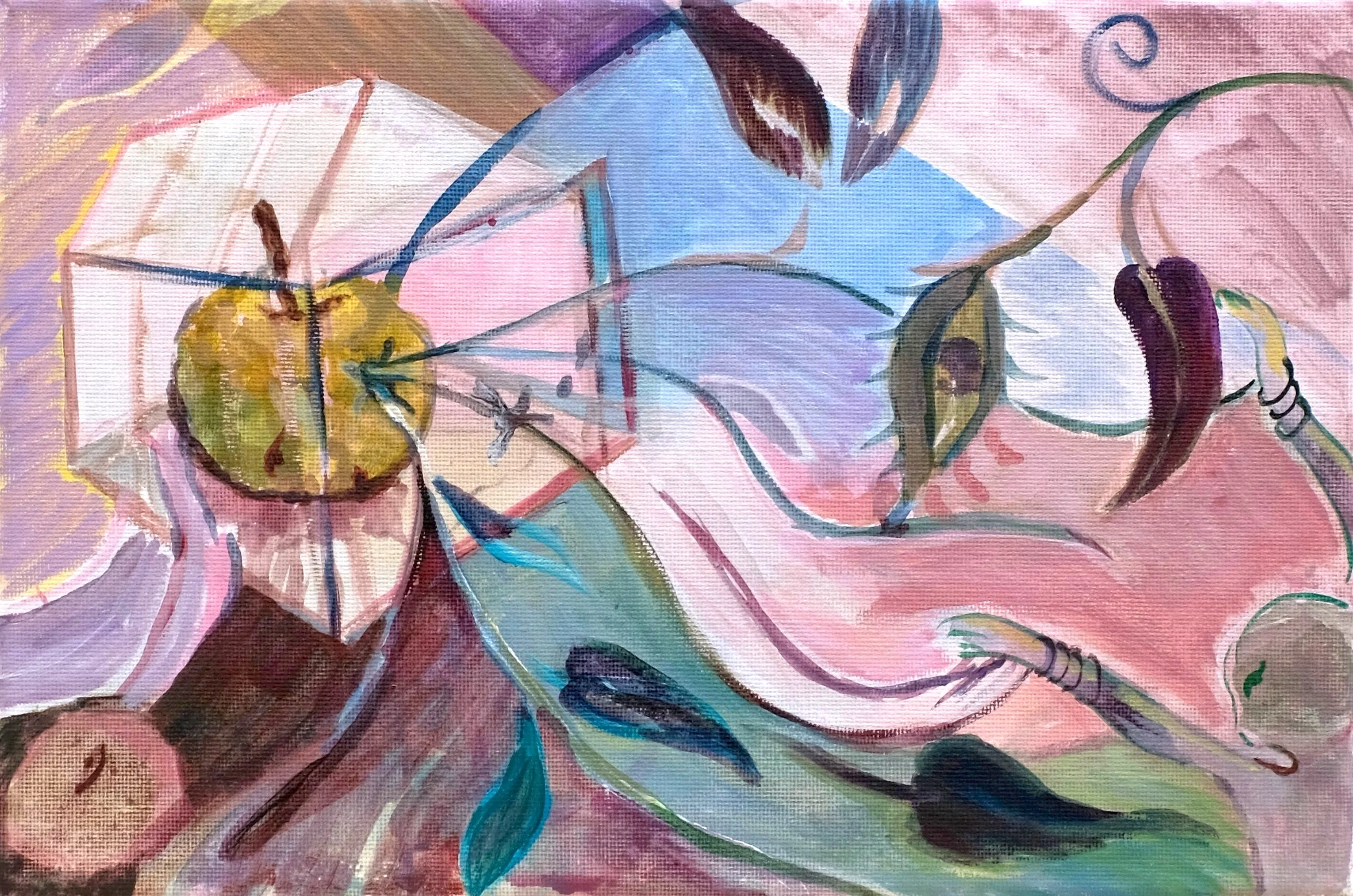 Apple of My Eye,
Acrylic on Canvas,
20.5 × 30.5 cm (8.1” × 12”)