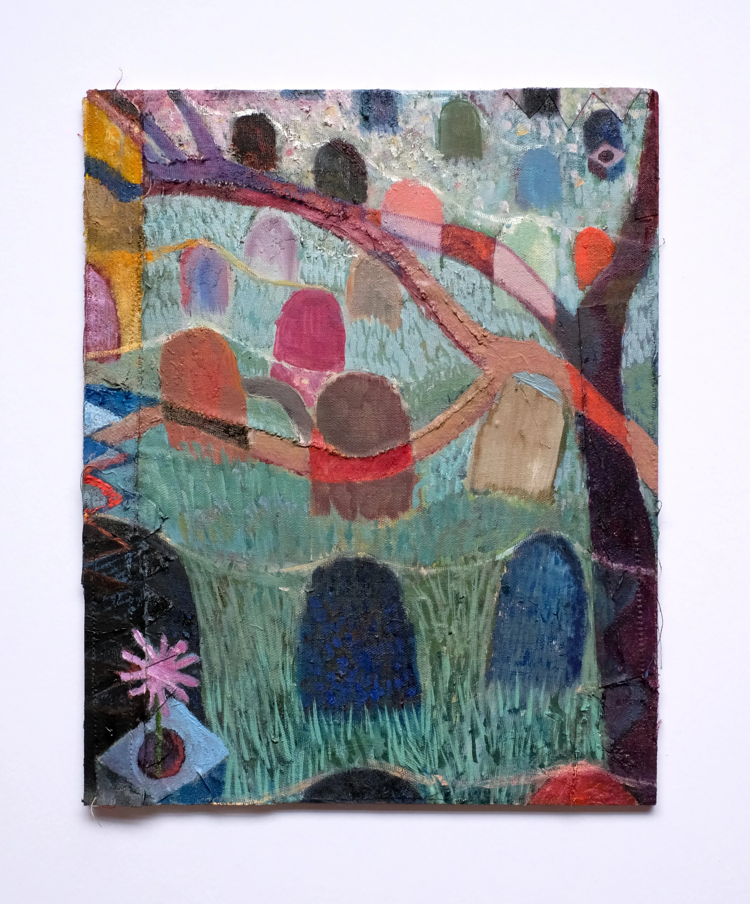 Graves,
Ink, Oil, stitch on Canvas ,
30cm x 24cm