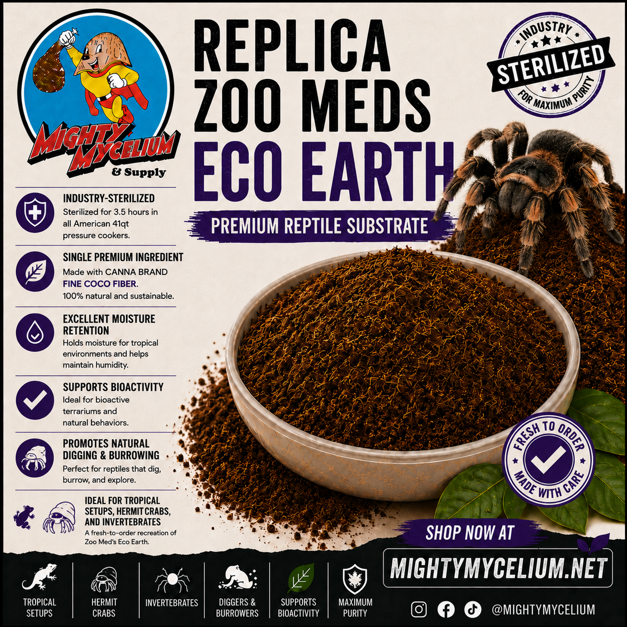 Zoo Meds Eco Earth Replica Coco Bedding  (3Lb Bag)