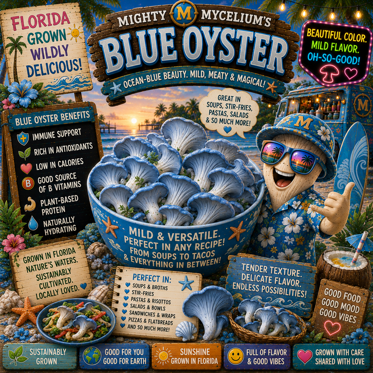 *Freeze Dried* Blue Oyster Mushrooms (Pleurotus Ostreatus) Fruitbodies