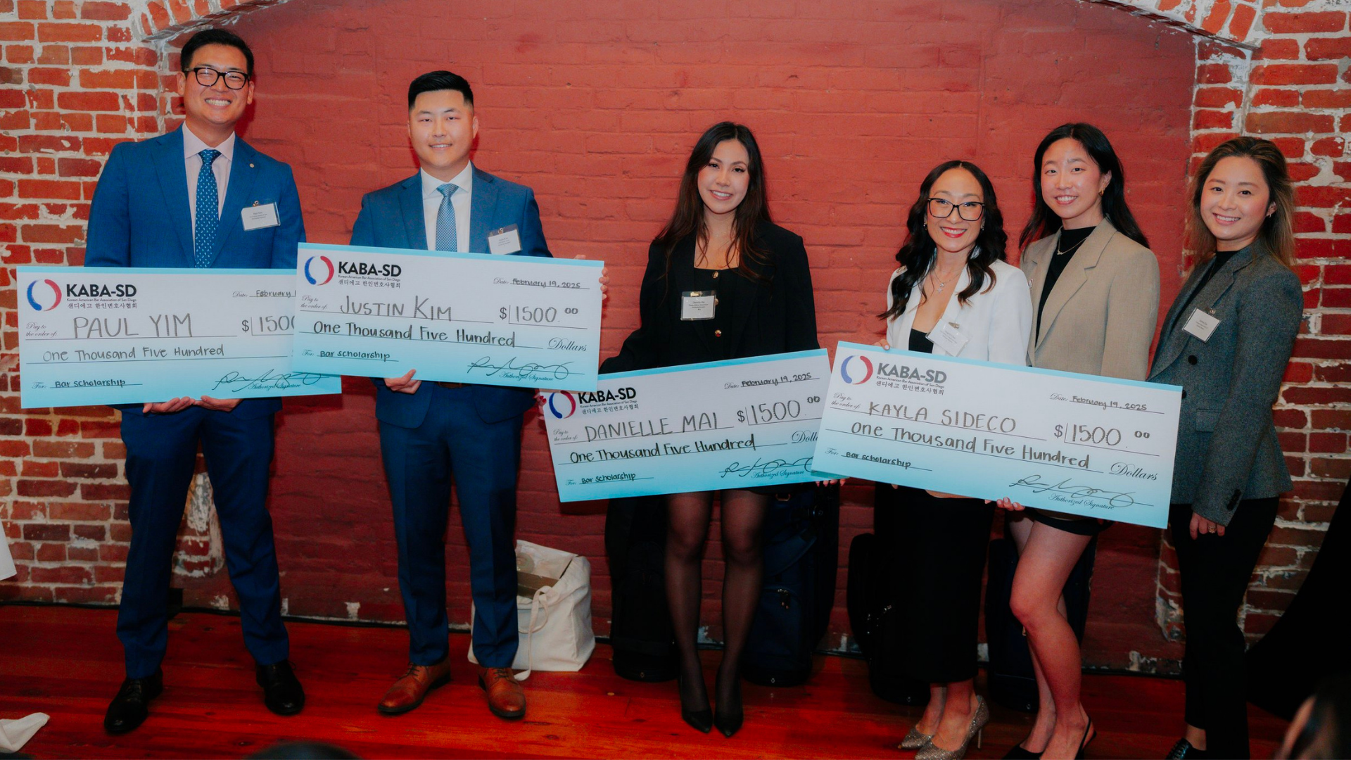 Awarded $6,000 in scholarships, in partnership with Troutman Pepper Locke, as co-title sponsors of the KABA-SD Annual Dinner.
With our joint support, four Bar scholarship recipients—Paul Yim, Kayla Marie Sideco, Justin Kim, and Danielle Mai—were reco